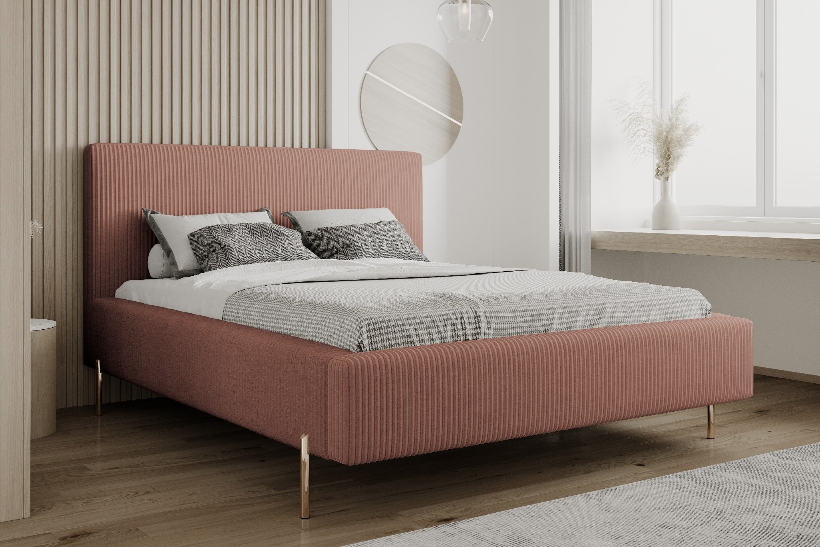 Łóżko z POJEMNIKIEM NA POŚCIEL + stelaż tapicerowane MAYA 180X200 szary