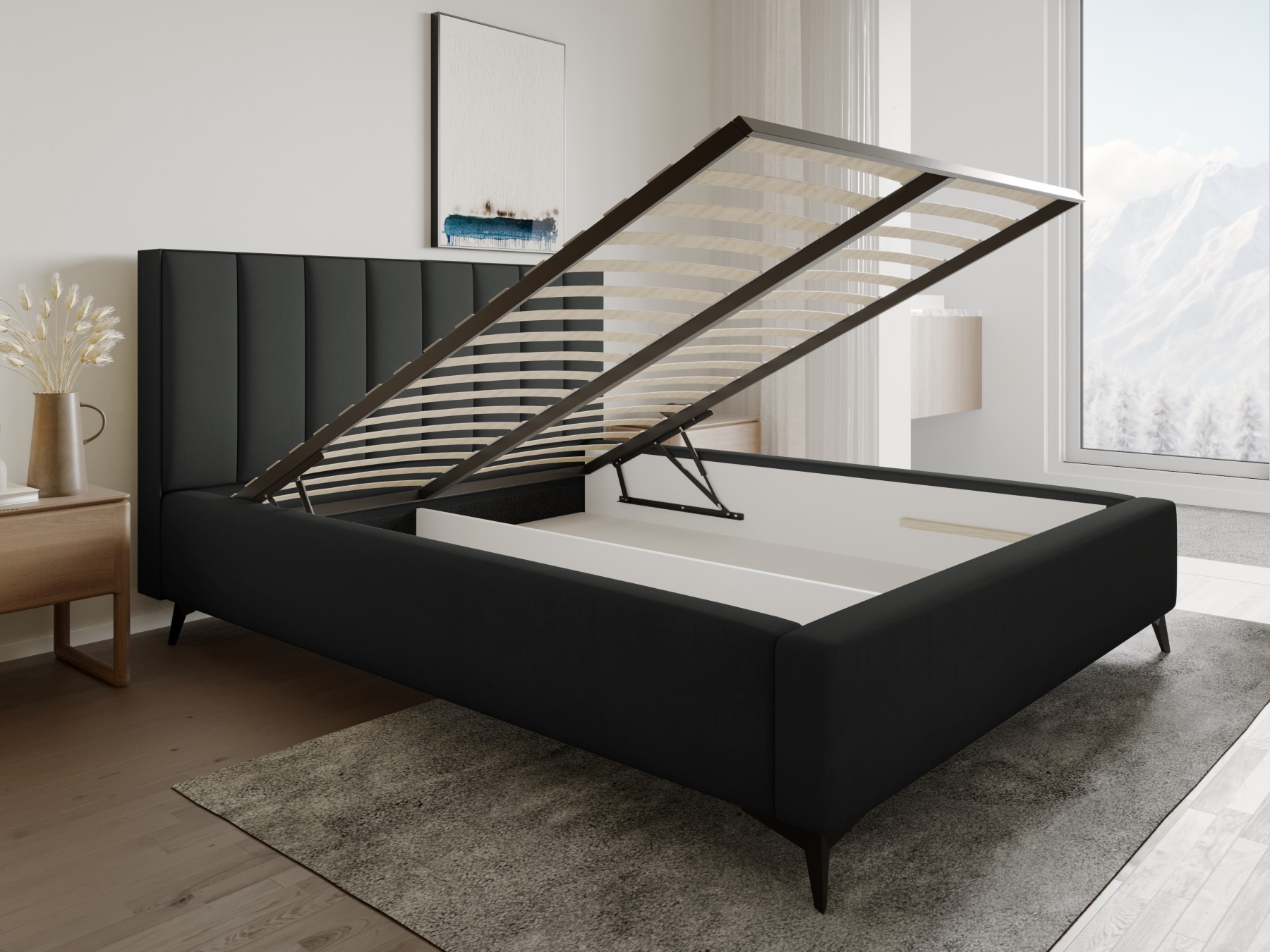 Łóżko tapicerowane z POJEMNIKIEM NA POŚCIEL BLOOM 180X200