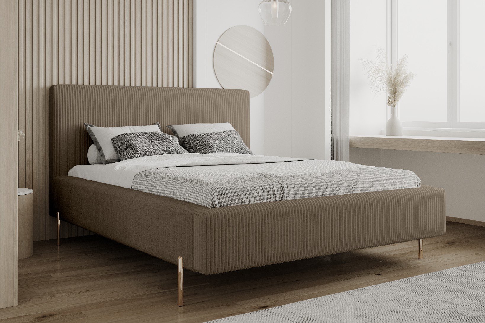 Łóżko z POJEMNIKIEM NA POŚCIEL + stelaż tapicerowane MAYA 180X200 szary