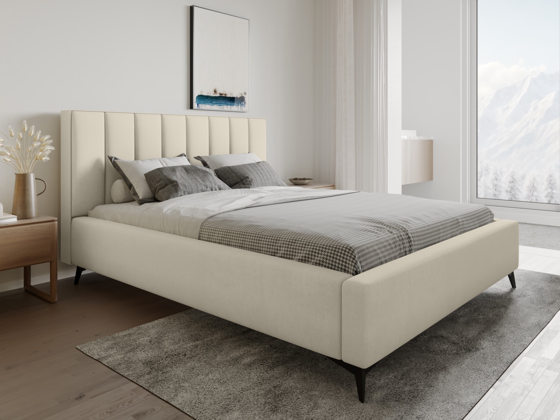 Łóżko tapicerowane z POJEMNIKIEM NA POŚCIEL BLOOM 180X200