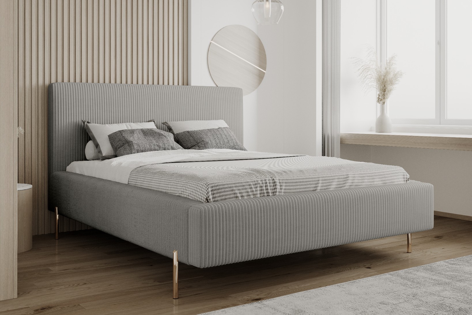 Łóżko z POJEMNIKIEM NA POŚCIEL + stelaż tapicerowane MAYA 180X200 szary