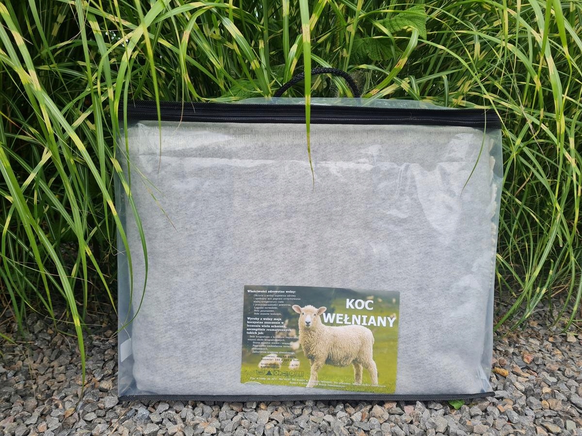 Koc wełniany jagnięcy z frędzlami 160x200 dwustronny popielaty ekri