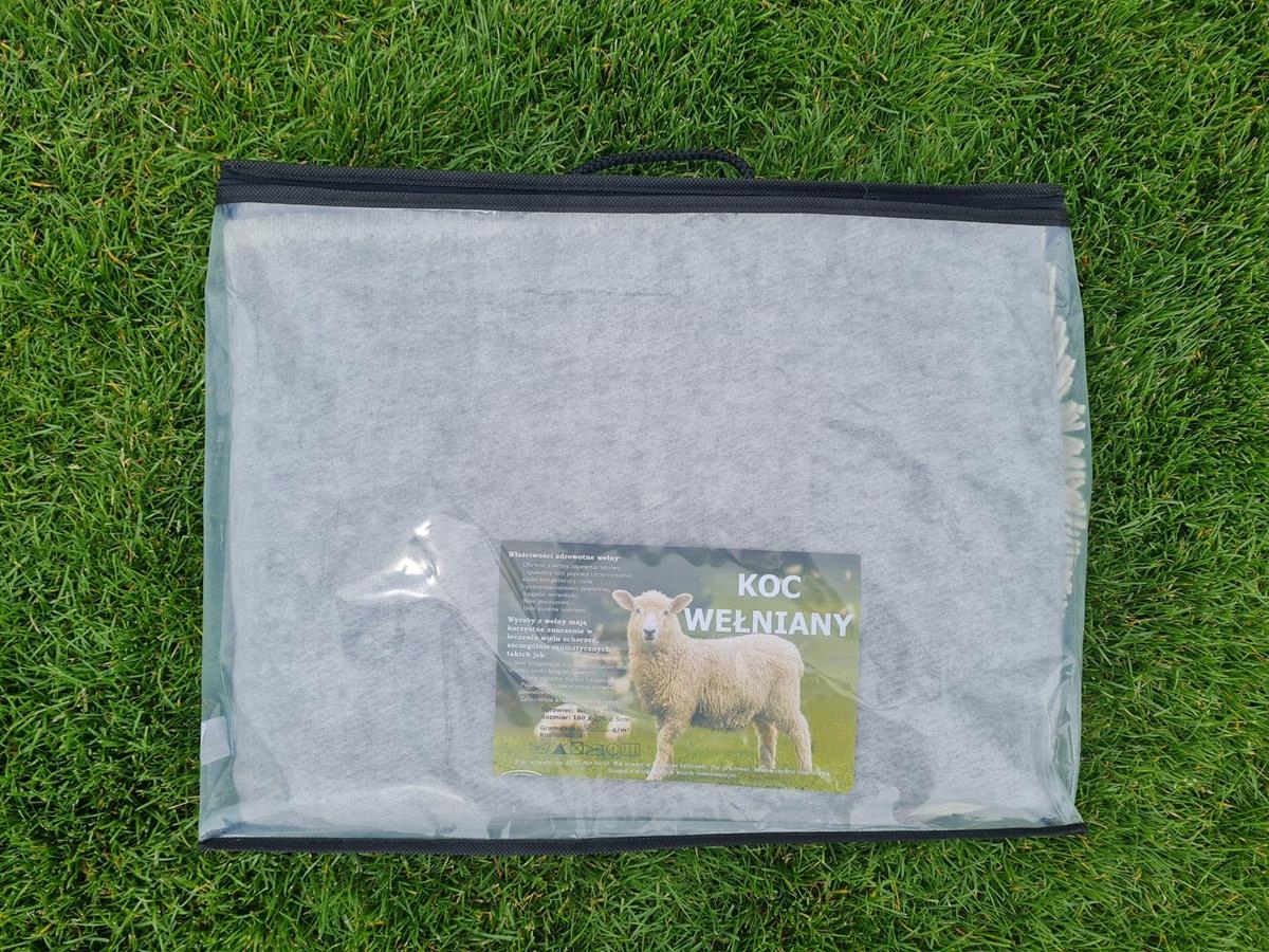 Koc wełniany jagnięcy z frędzlami 160x200 dwustronny popielaty ekri