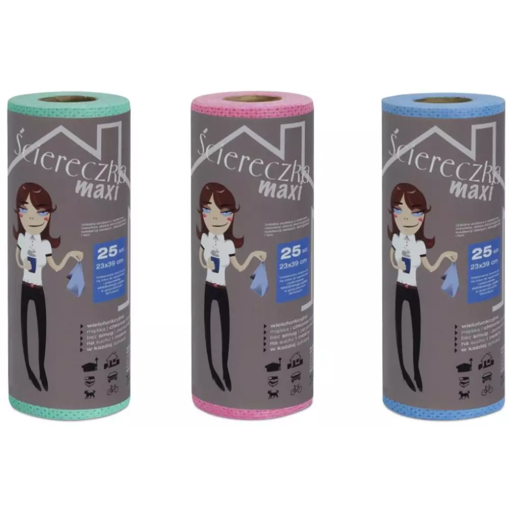 Ściereczki uniwersalne Clean Maxi Kolor 25szt. na rolce w kartonie 6 rolek