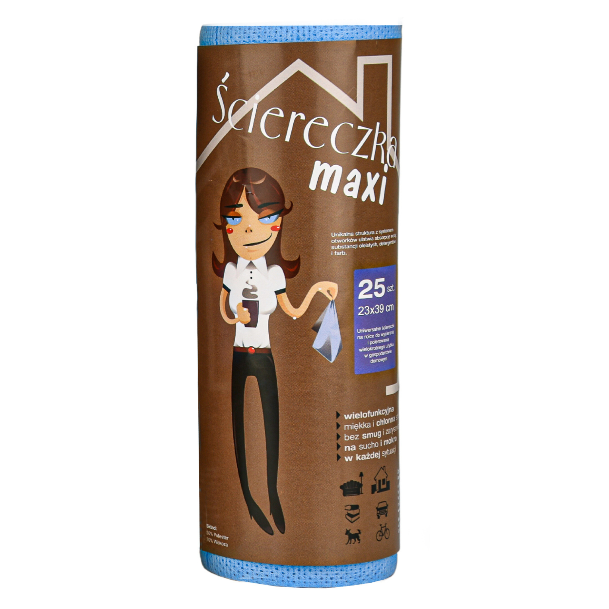 Ściereczki uniwersalne Clean Maxi Kolor 25szt. na rolce w kartonie 6 rolek