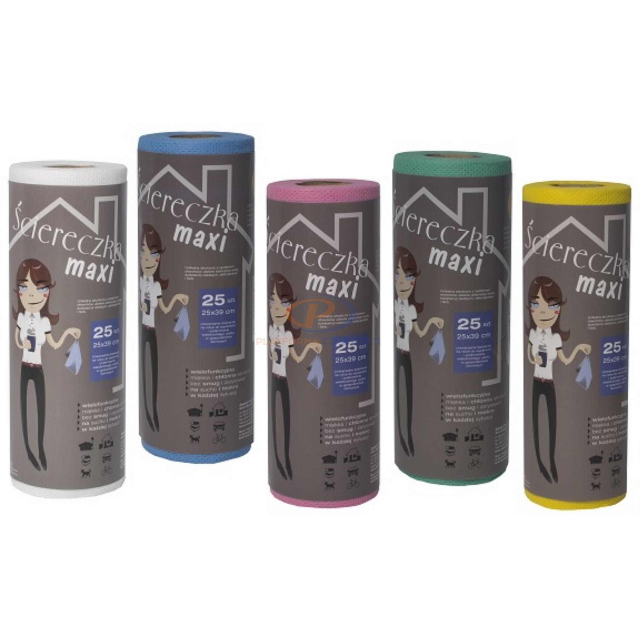 Ściereczki uniwersalne Clean Maxi Kolor 25szt. na rolce w kartonie 6 rolek