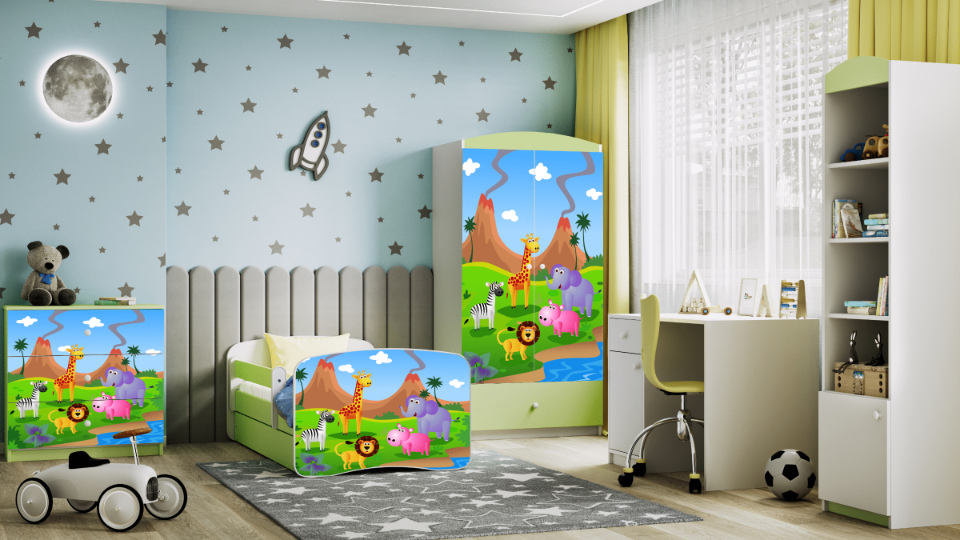 Lit enfant vert, motif safari