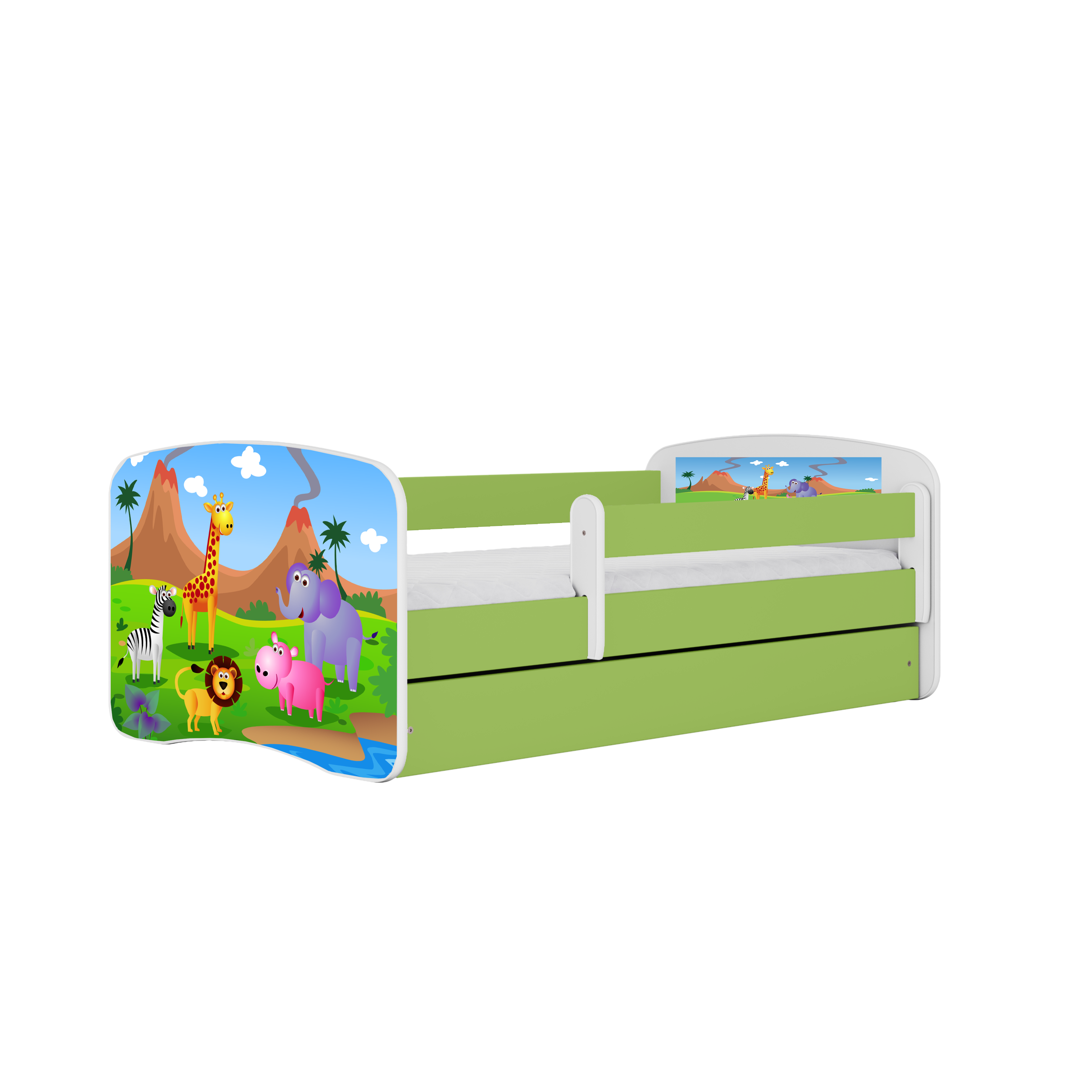 Lit enfant vert, motif safari