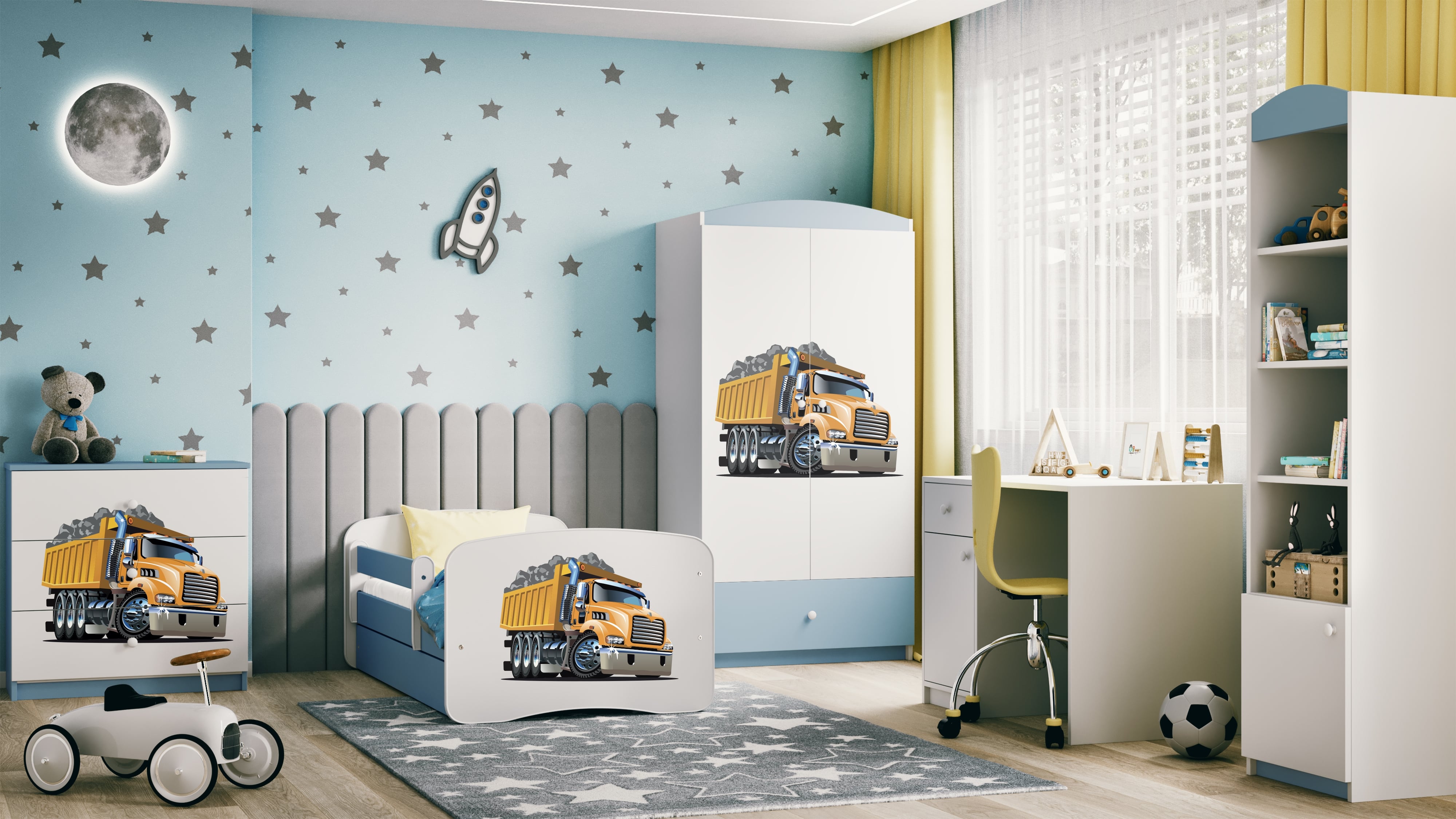 Lit enfant bleu, motif camion