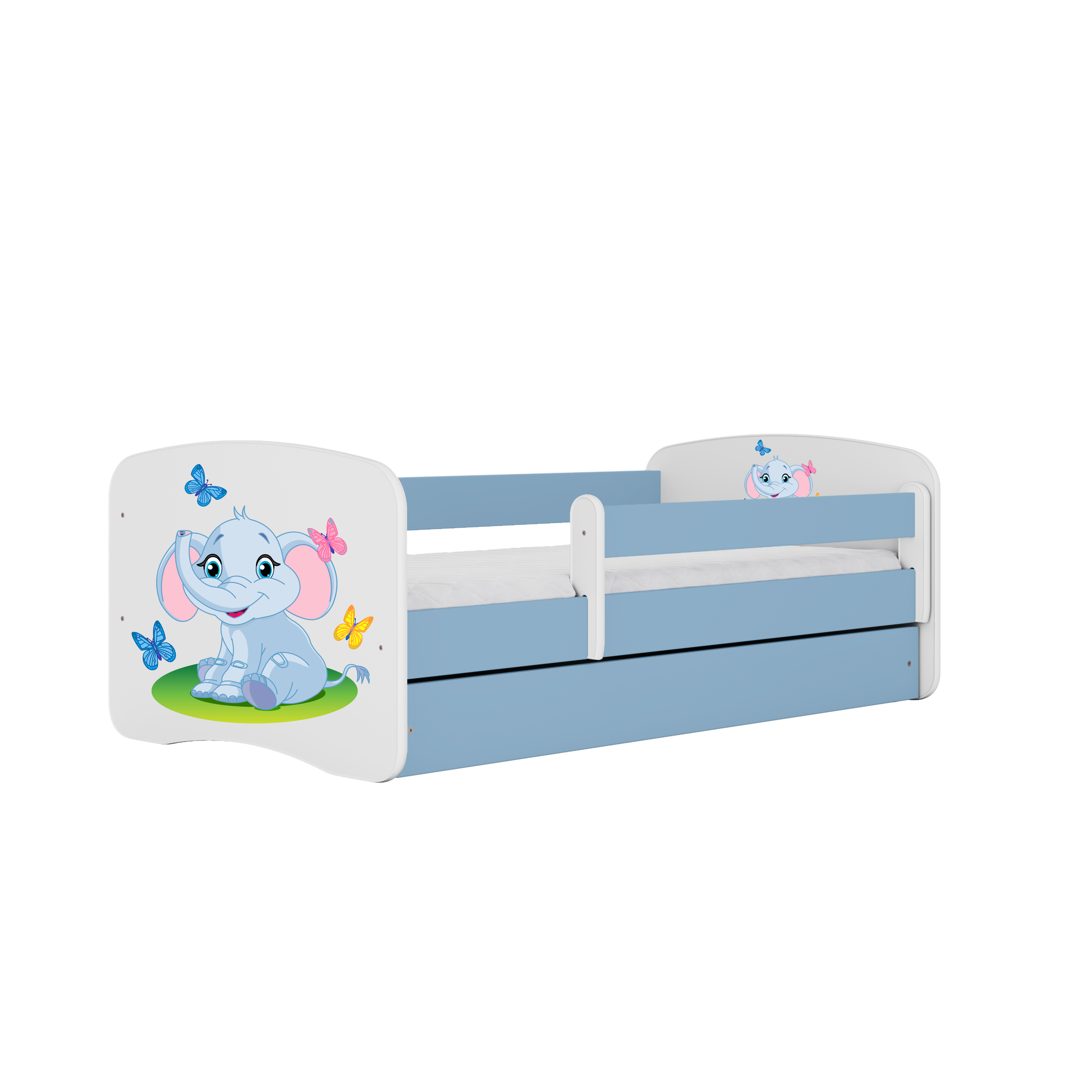 Lit enfant bleu, motif éléphant