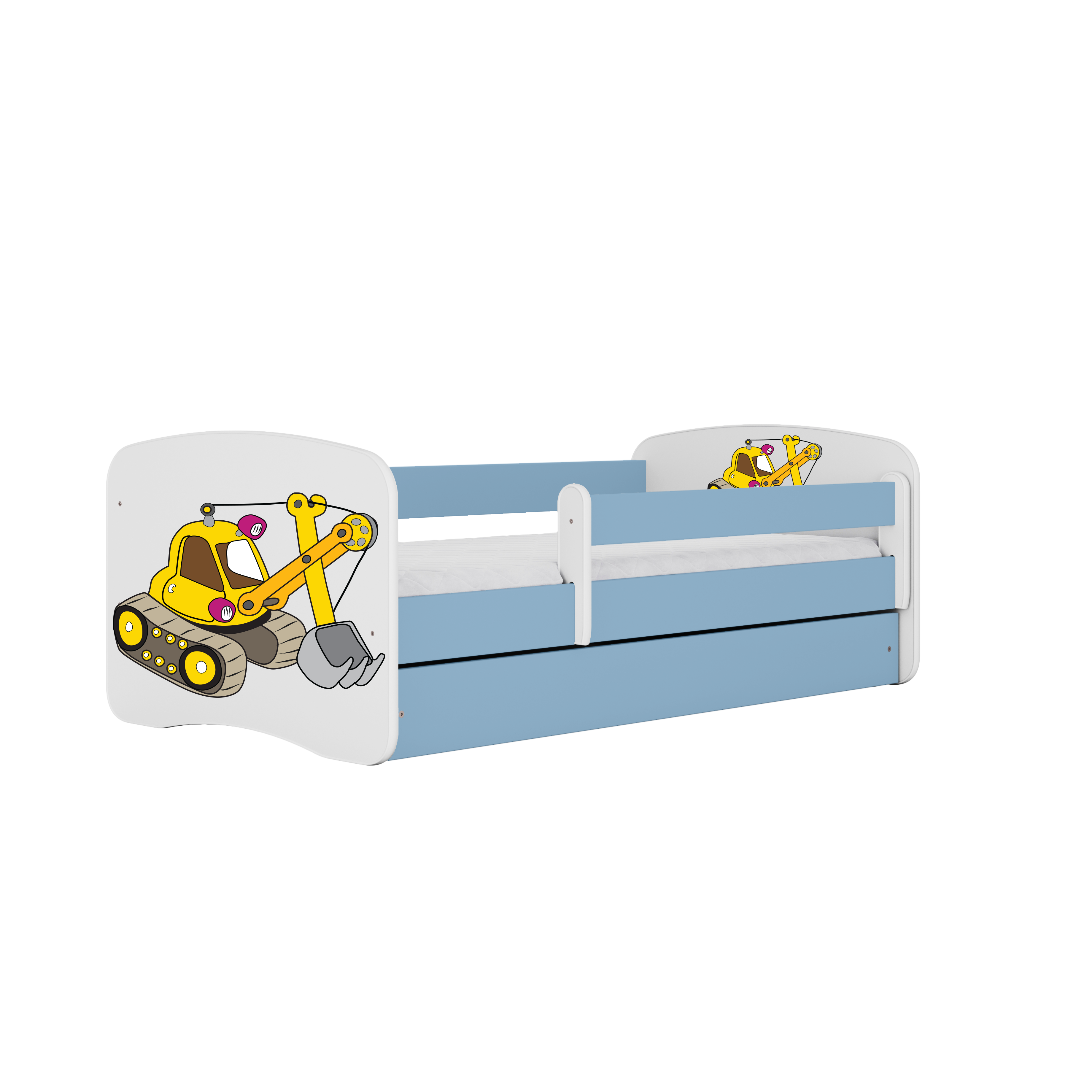 Lit enfant bleu, motif pelleteuse