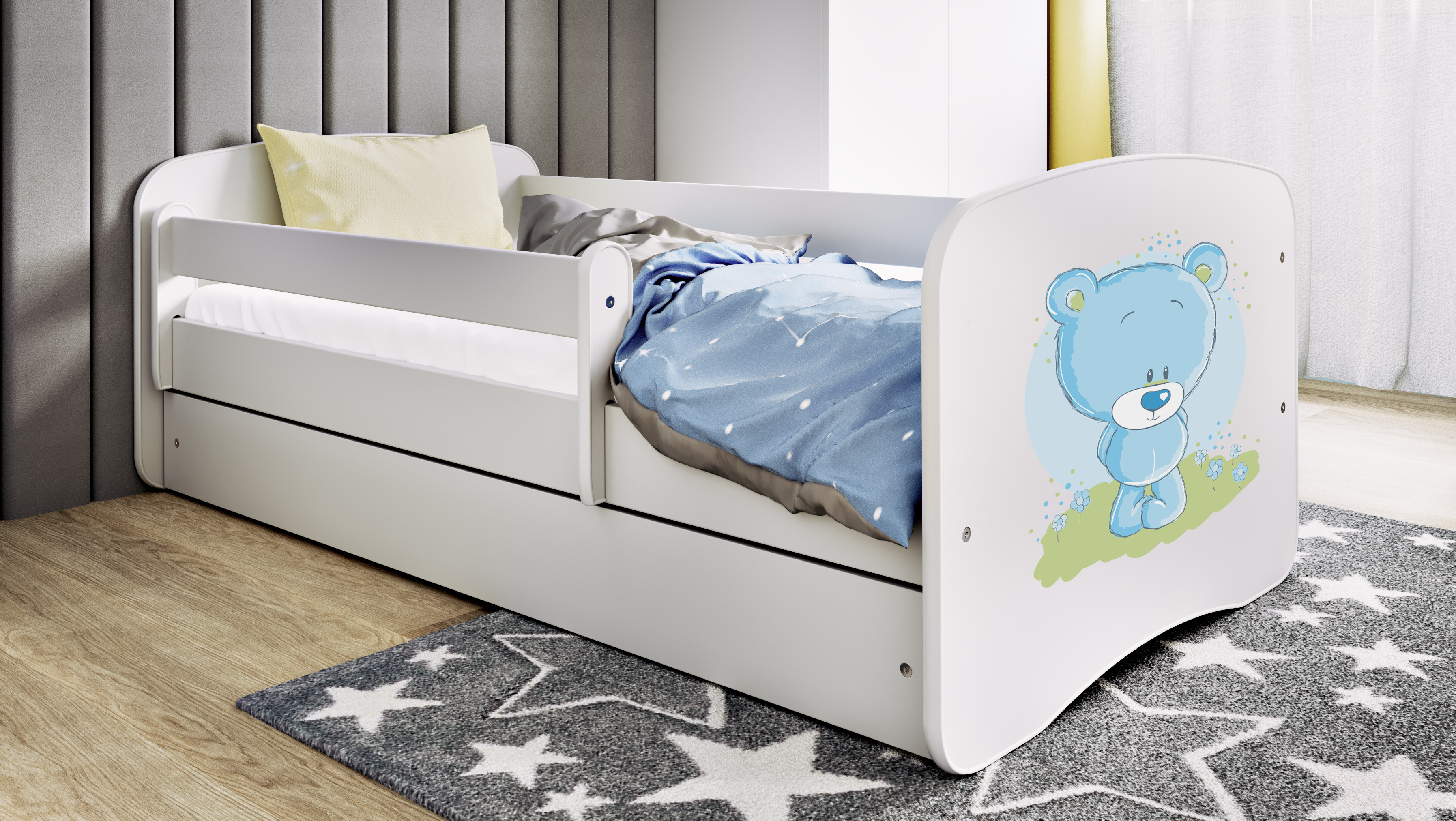 Lit enfant Ourson Bleu Fleuri