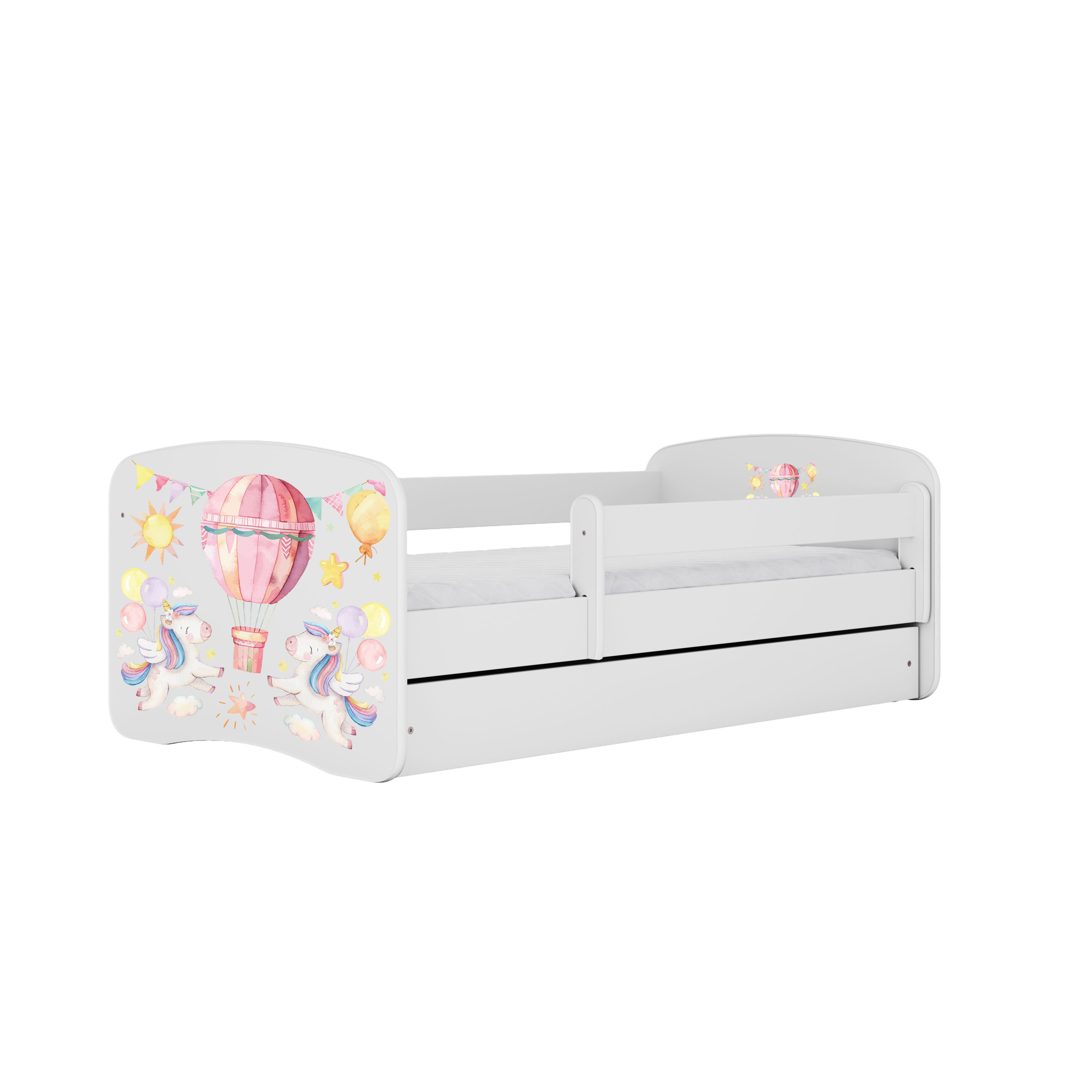 Lit enfant blanc, motif montgolfière
