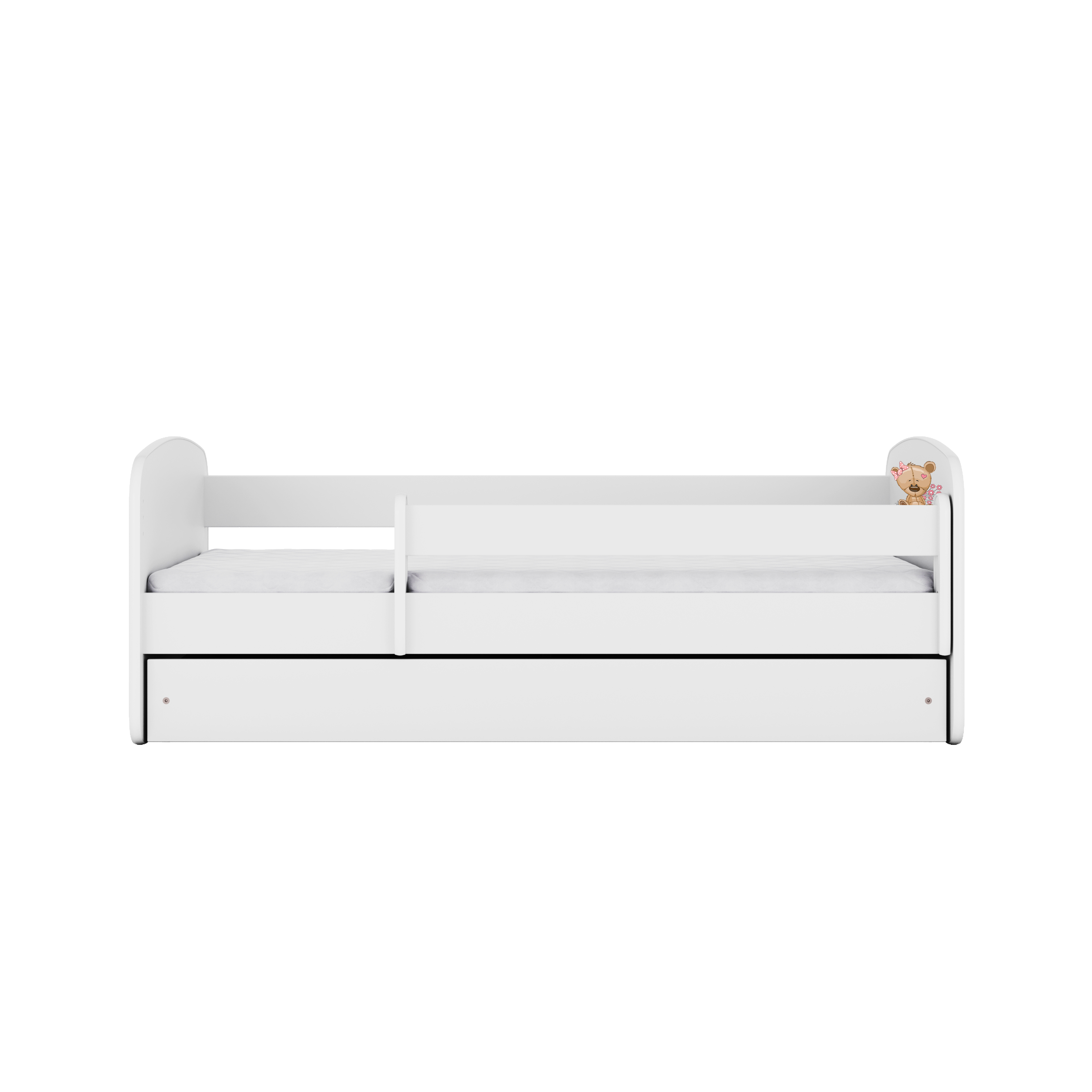 Lit enfant blanc, motif ourson et fleurs