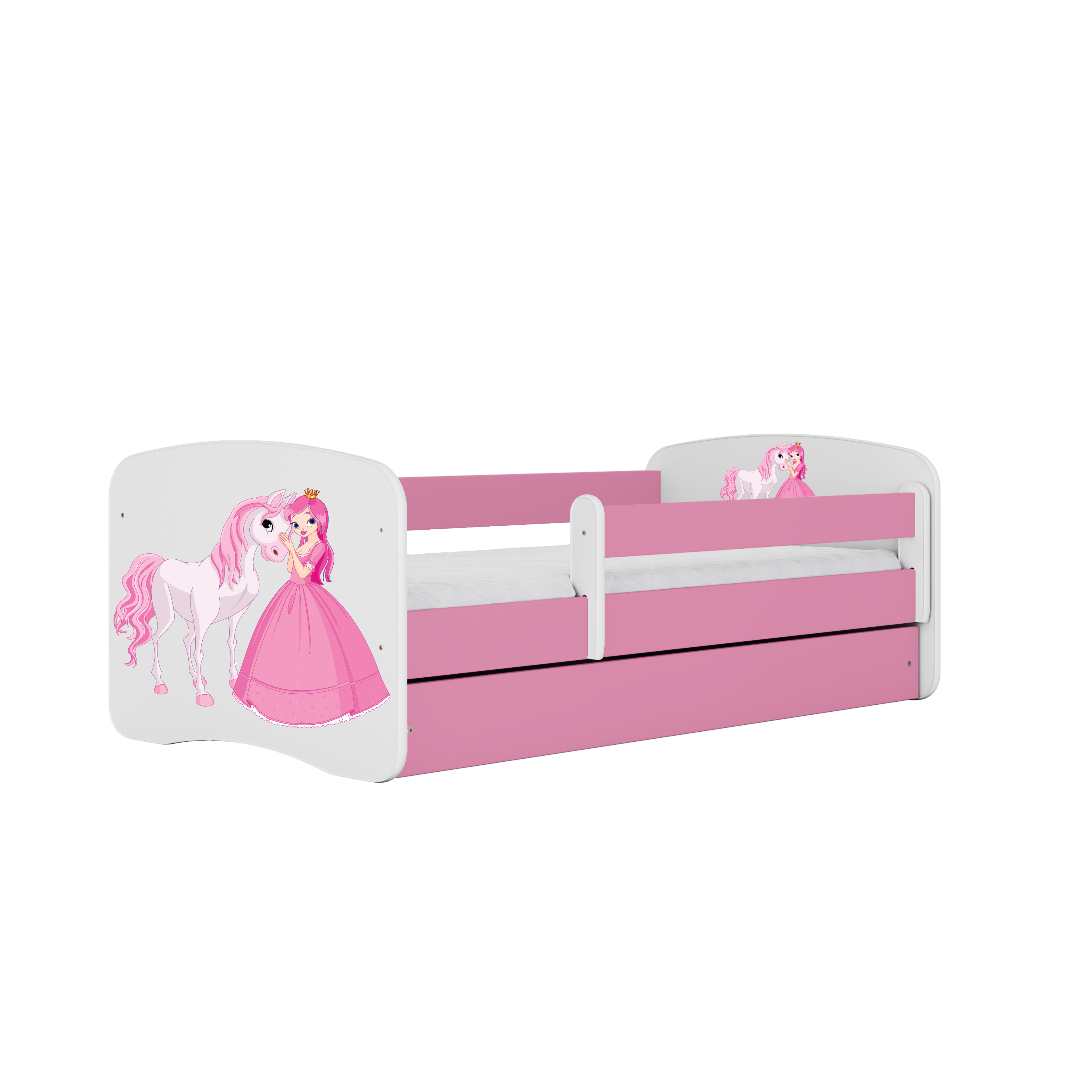 Lit enfant rose, motif princesse et cheval