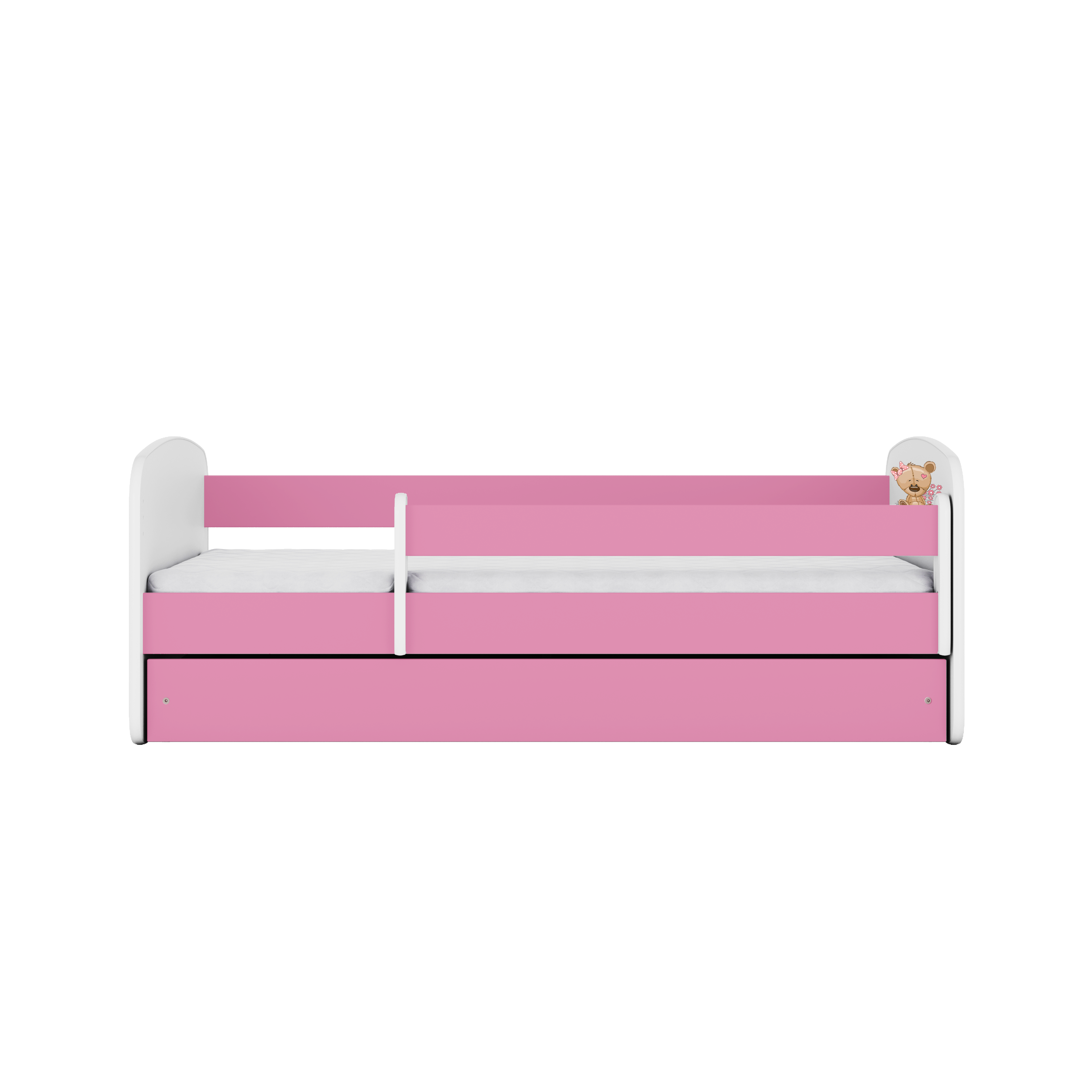 Lit enfant rose, motif ourson et fleurs