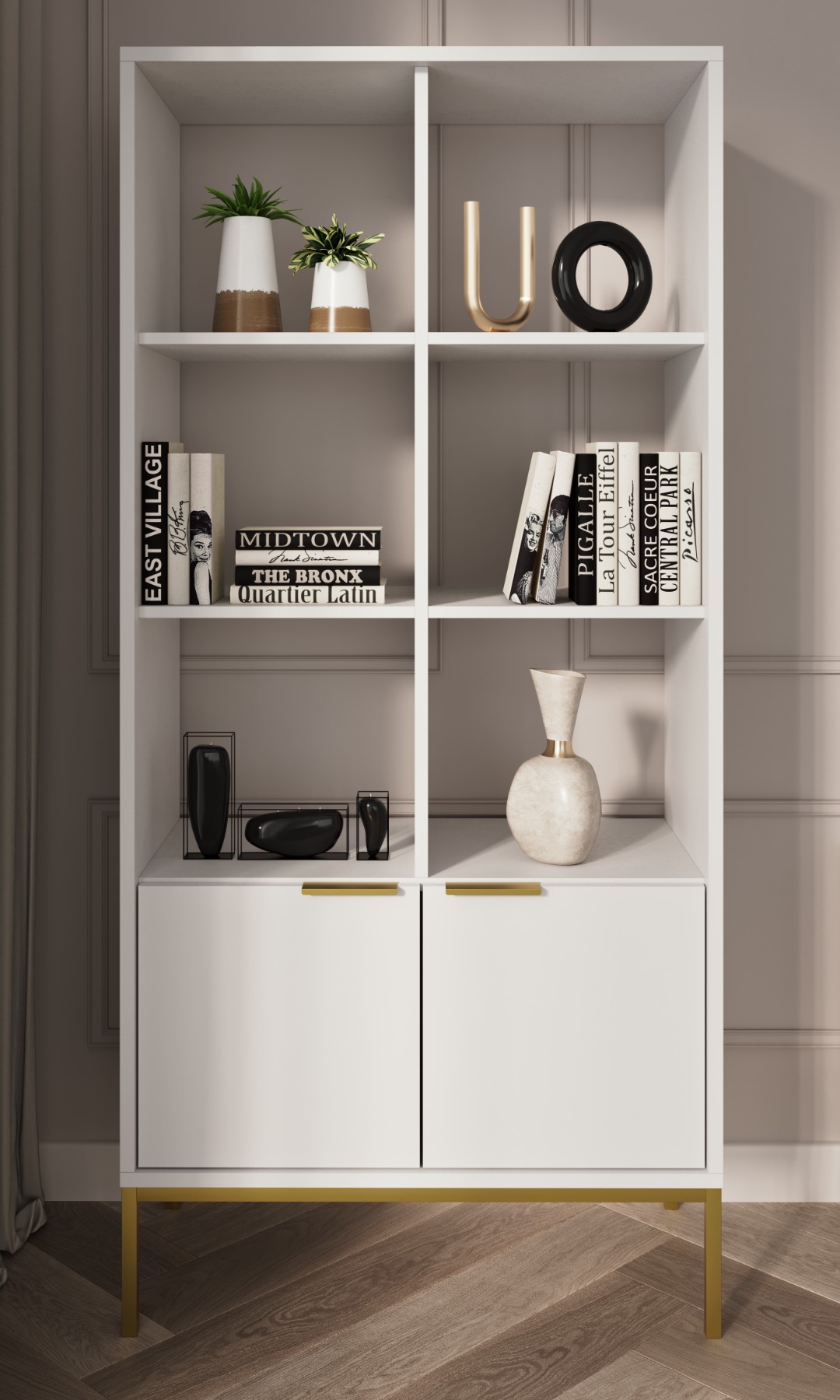 Raumhirsch Bibliothèque AUSTIN 40x171,3x80 cm Avec rangement blanc / doré farbe – détail 1