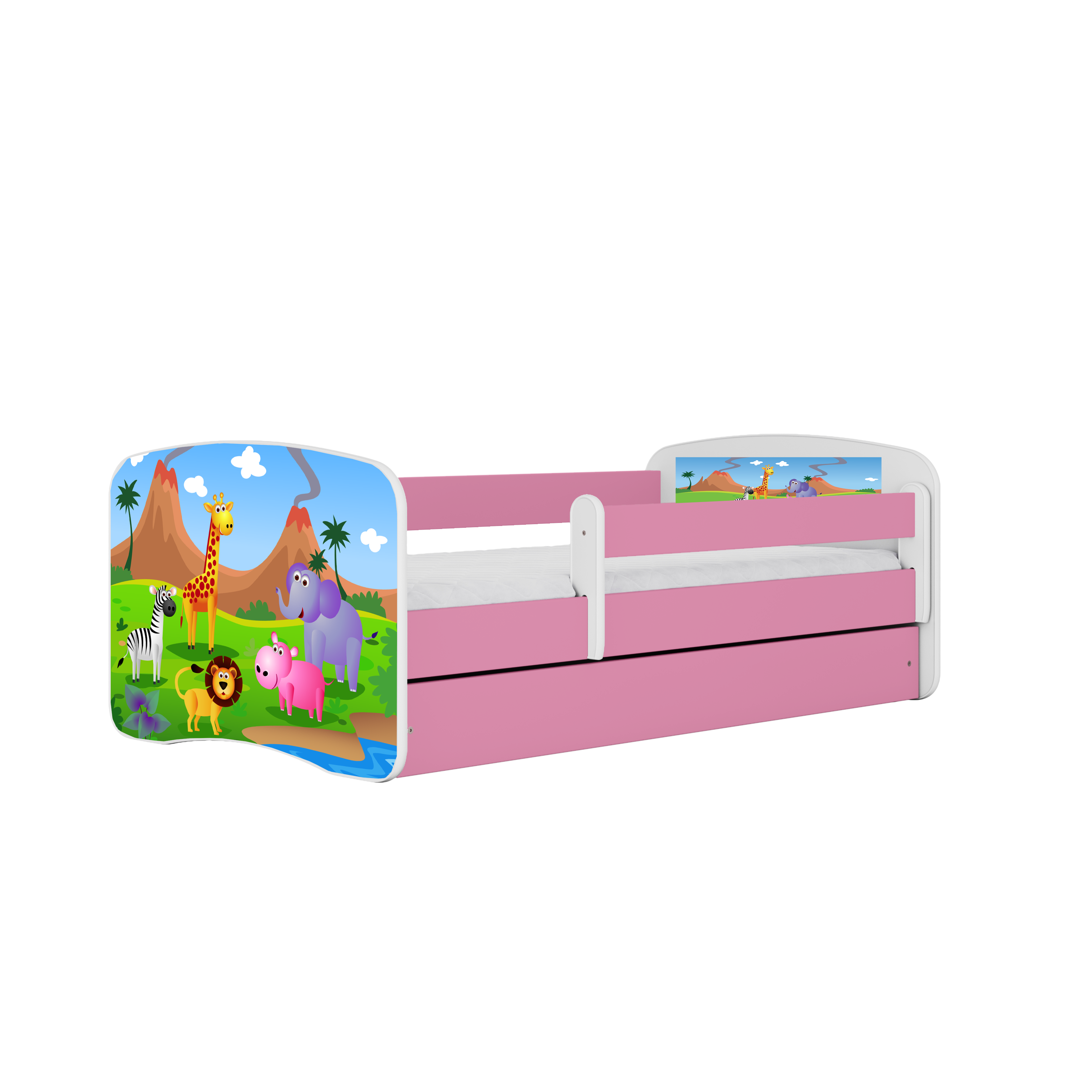 Lit enfant rose, motif safari
