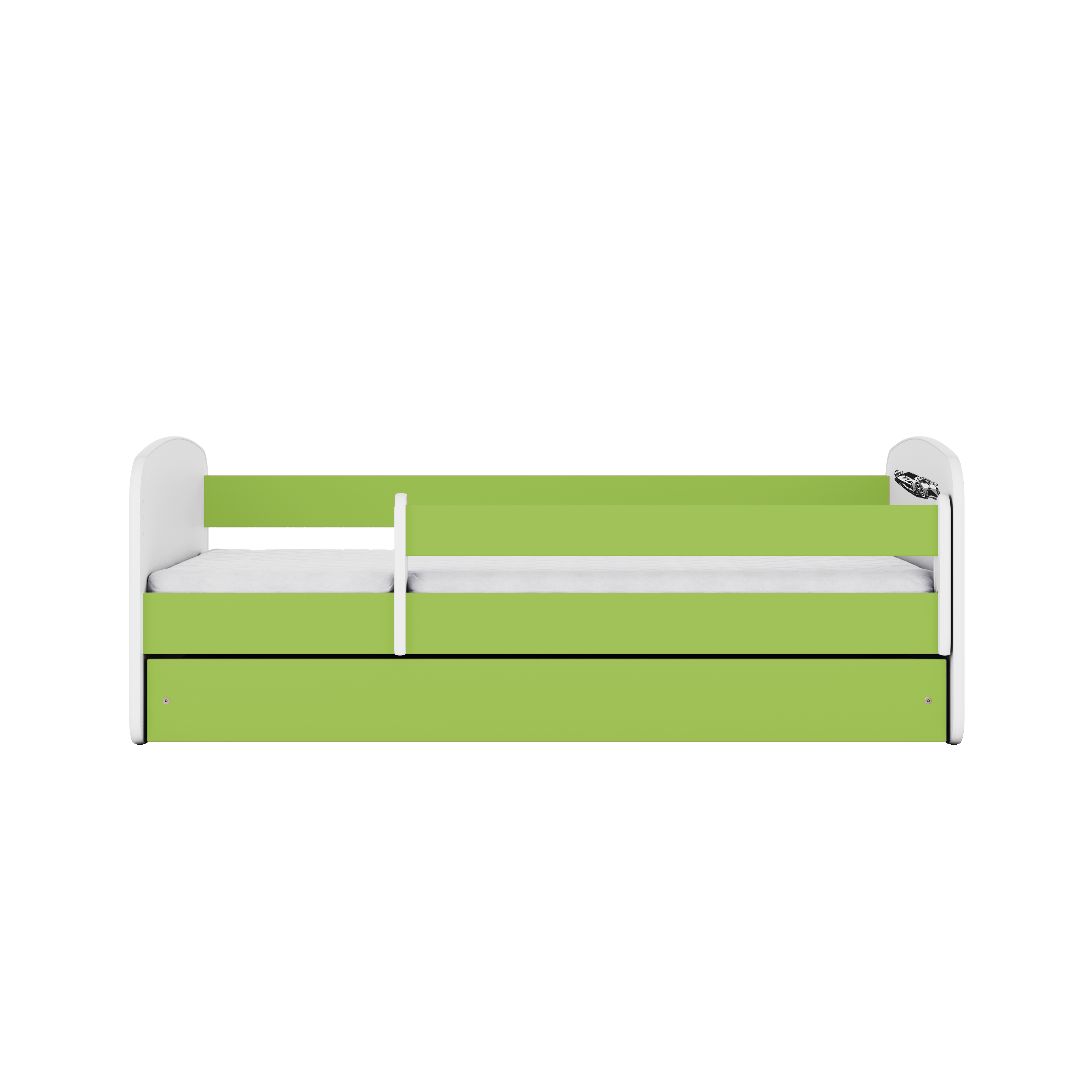 Lit enfant vert, motif voiture de sport