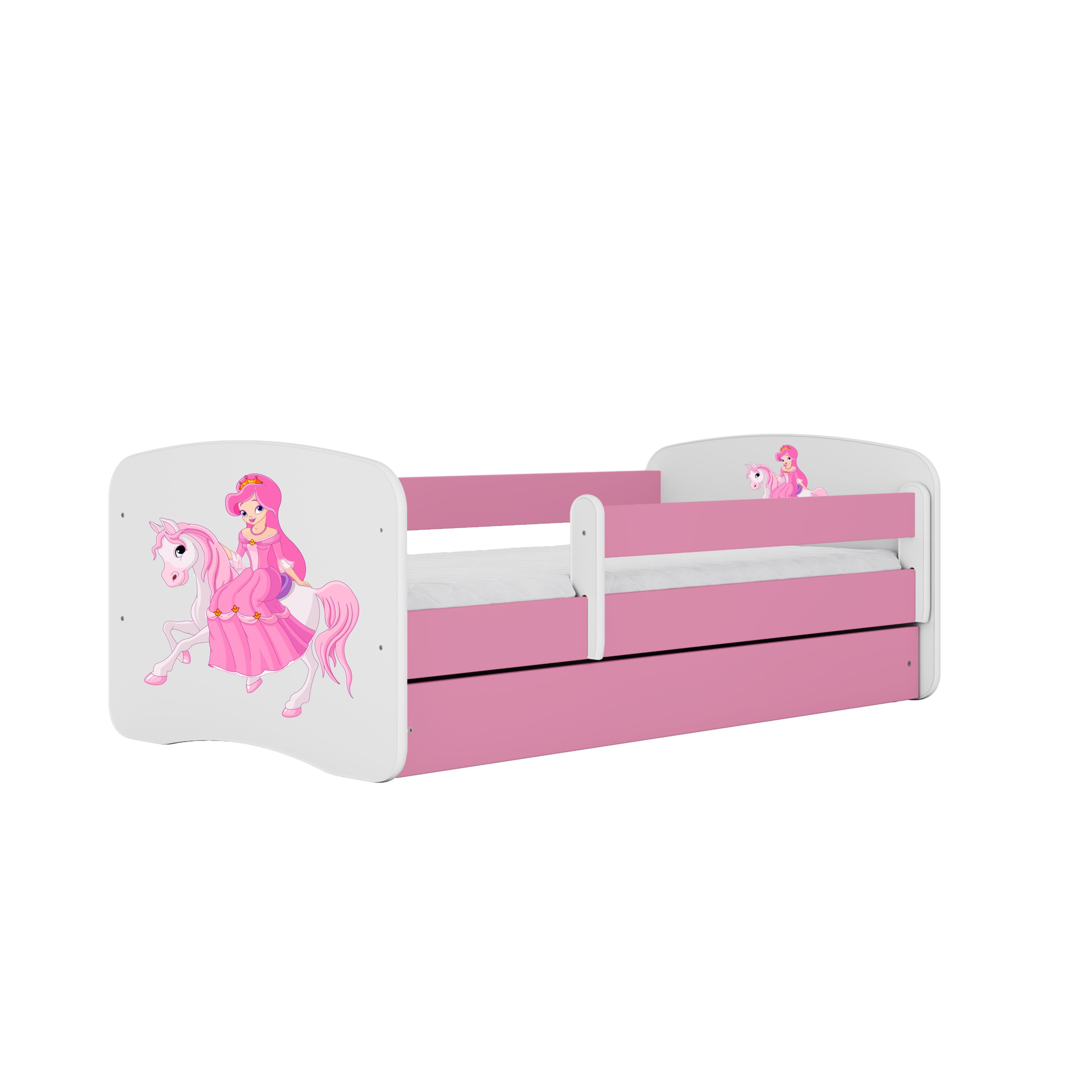 Lit enfant rose, motif princesse à cheval