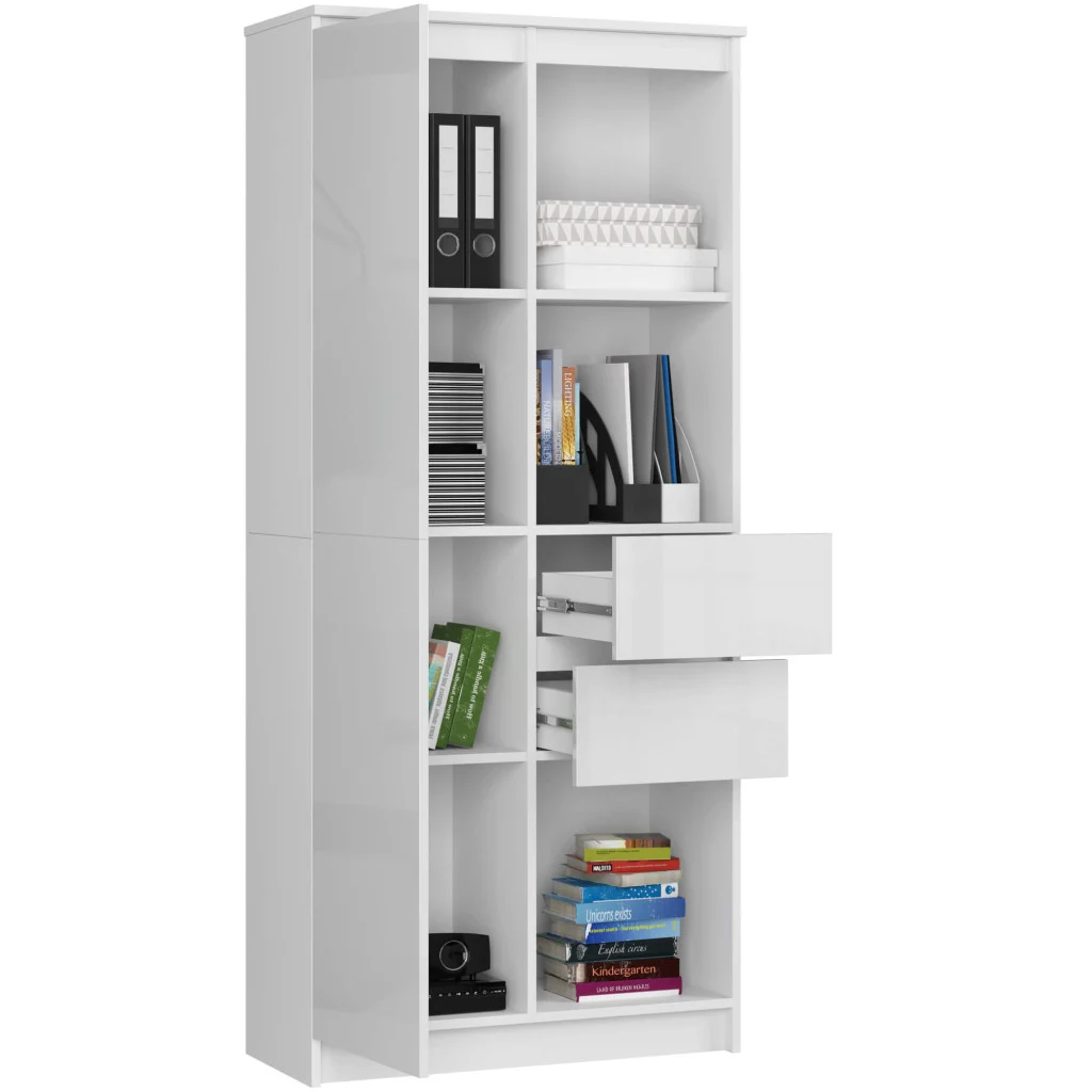 Raumhirsch Bibliothèque 180x80x35 cm Avec tiroir Avec rangement blanc / weiß glanz – détail 2
