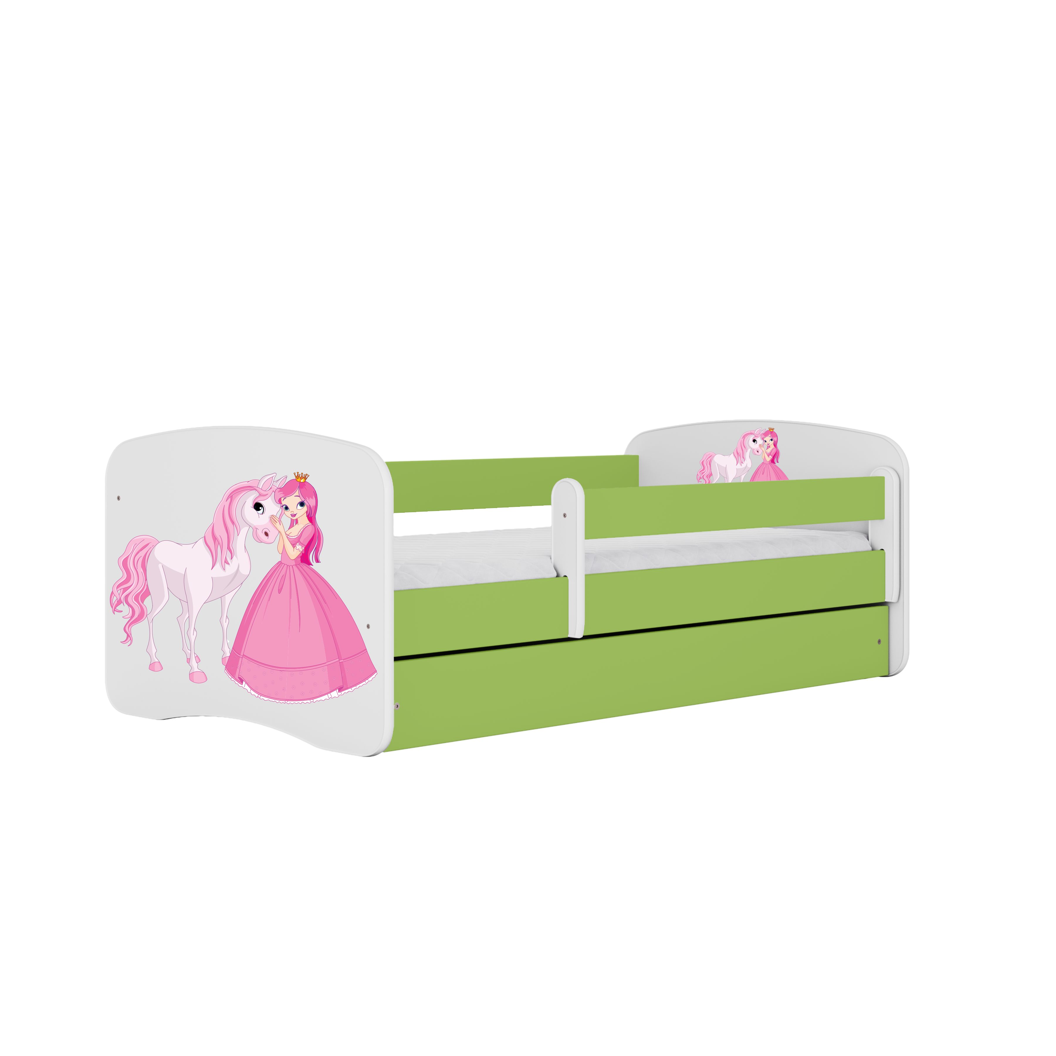 Lit enfant vert, motif princesse et cheval