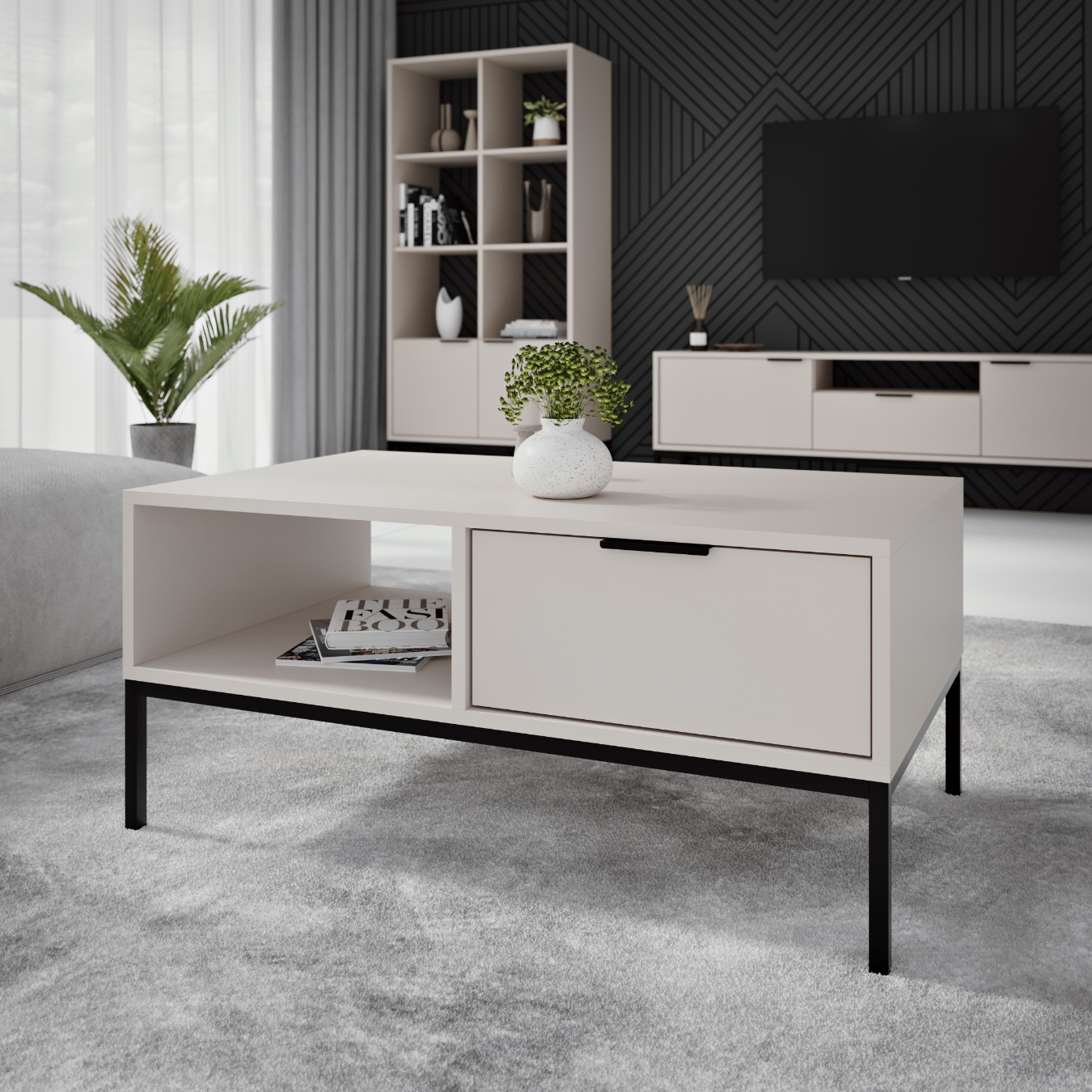 Raumhirsch Table basse AUSTIN 60x45x80 cm Avec tiroir Avec rangement noir – détail 1