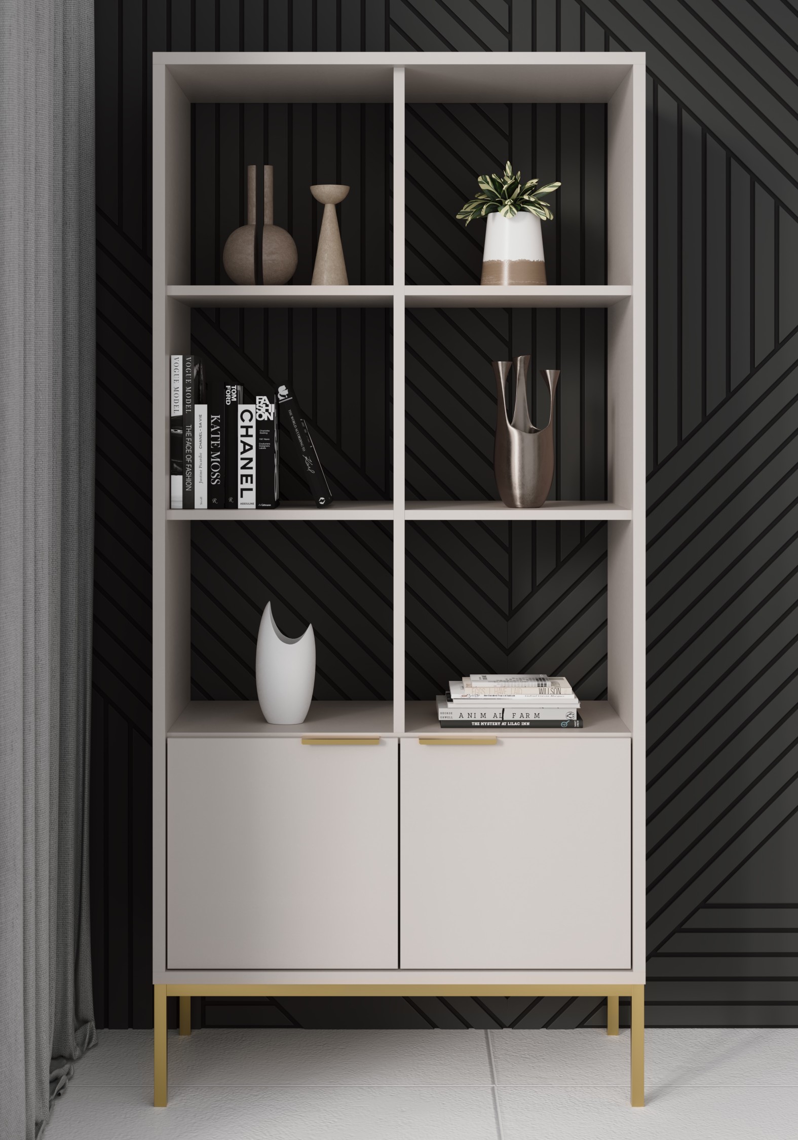 Raumhirsch Bibliothèque AUSTIN 40x171,3x80 cm Avec rangement beige / doré – détail 1