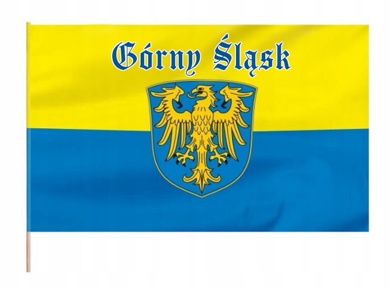 Flaga Górny Śląsk Napis Polski 112x70 na drzewiec