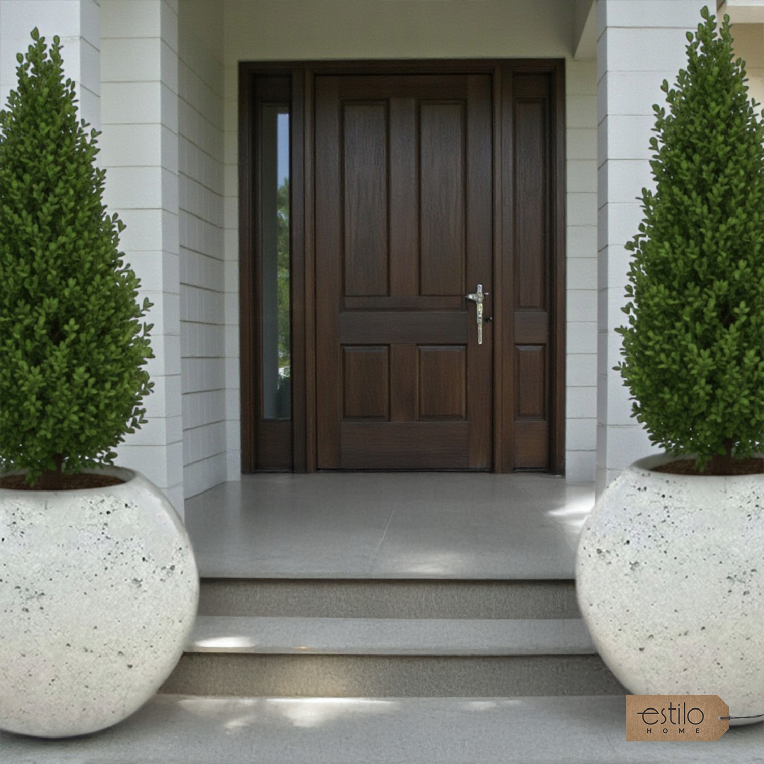 Aranżacja ogrodu z dużymi donicami betonowymi