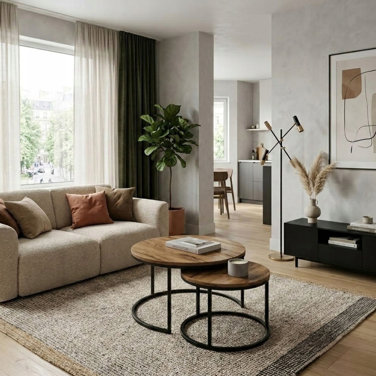 Zestaw stolików kawowych okrągłych 2w1 Yuo Duo Dąb Craft Złoty Loft