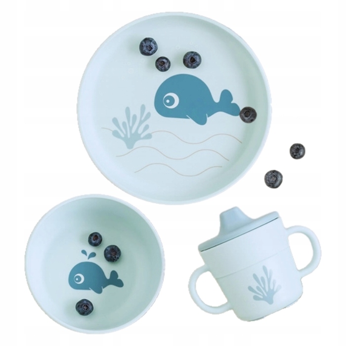 Zestaw Obiadowy Dla Dzieci Niebieski Kubek Talerzyk Miseczka Atest