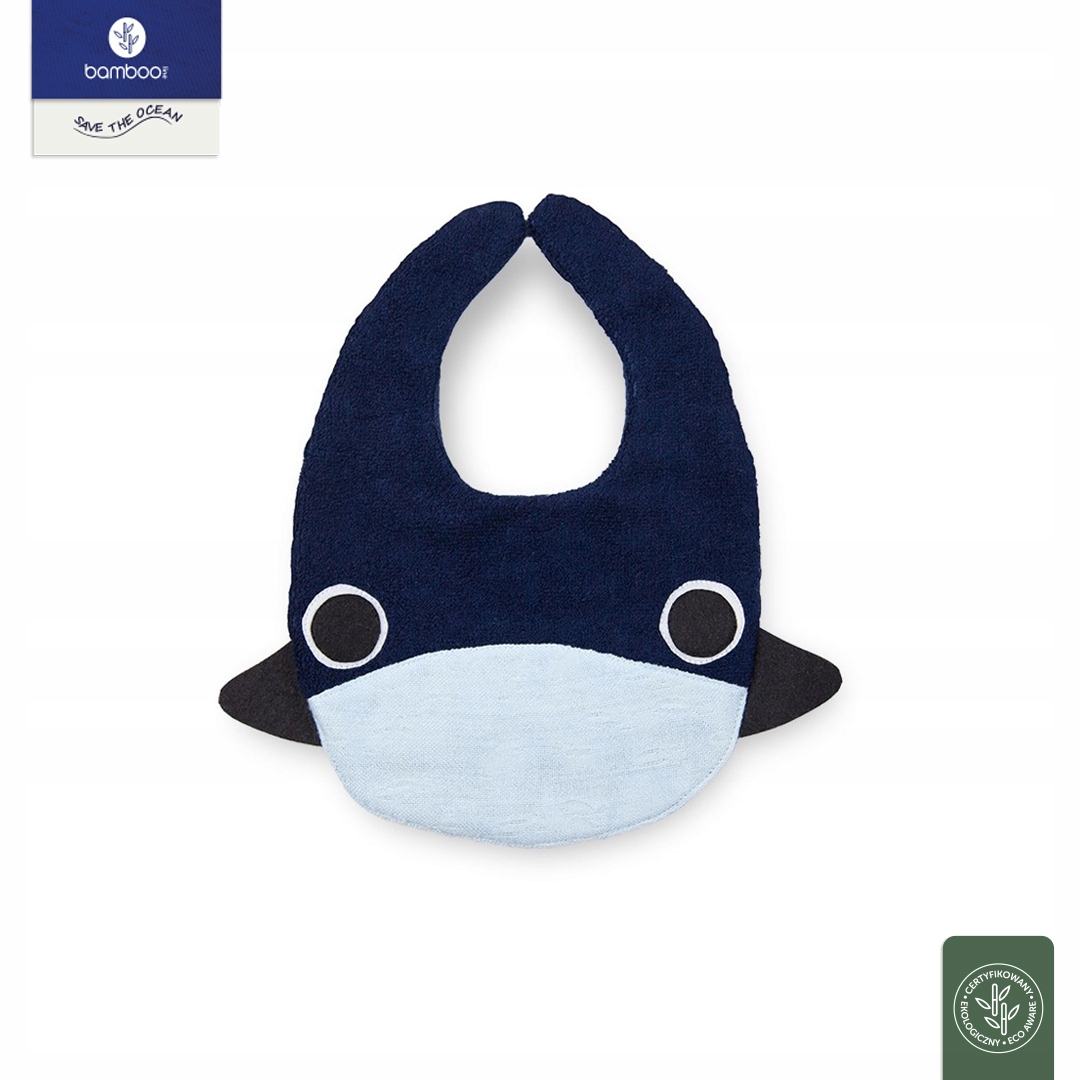 Śliniak Bawełniany Bambusowy Dla Dzieci Mały Rekin Na Zatrzask Niebieski