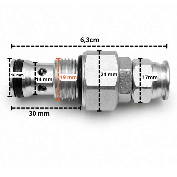 Zawór nadmiarowy/przelewowy G19mm – wymiary elementu
