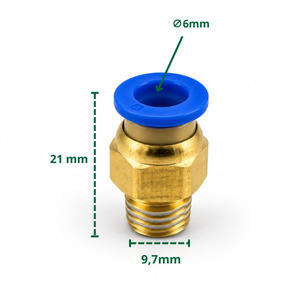 Łącznik przewód na wtyk 6mm / gwint 9,7mm - wymiary elementu
