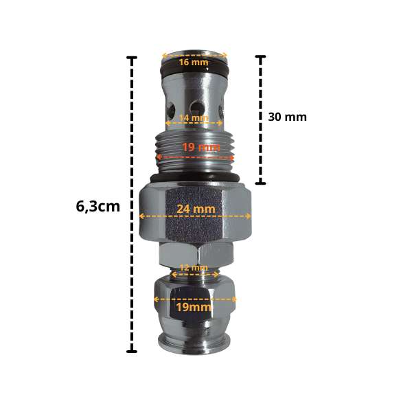 Zawór nadmiarowy/przelewowy G19mm – wymiary elementu