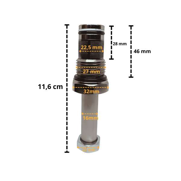 Zawór opuszczania do cewki elektromagnetycznej 16mm G27mm - wymiary