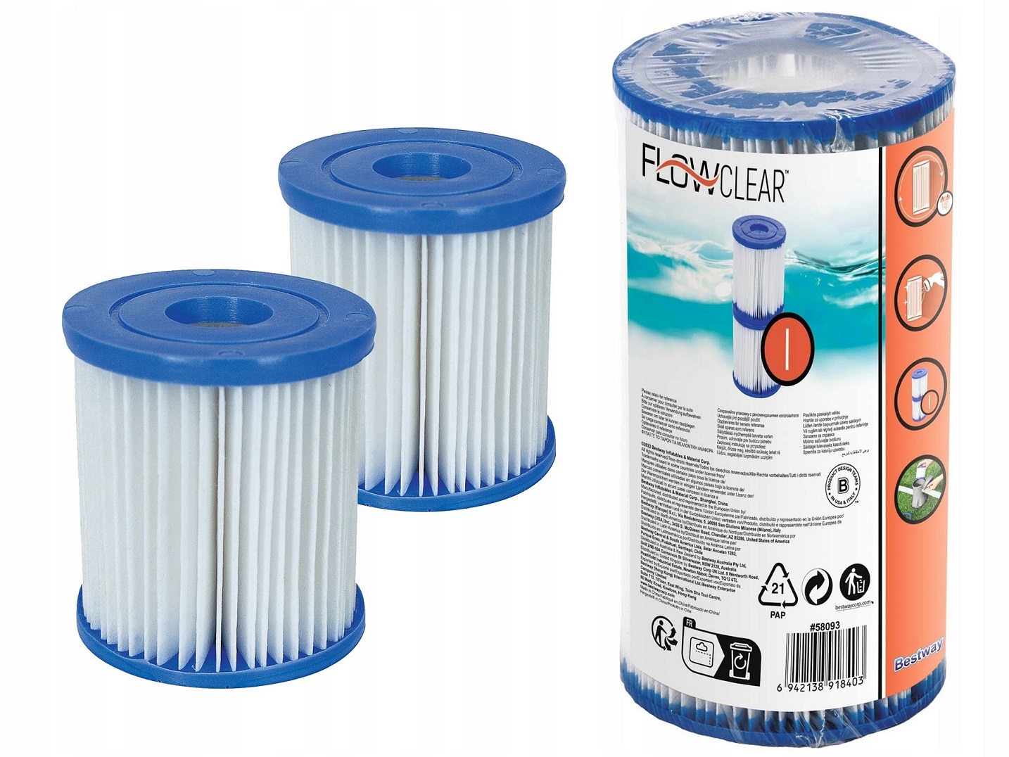 Filtr do pompy basenowej zapas do filtracji Typ I 2 sztuki Bestway 58093
