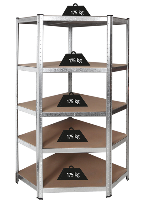 Regał metalowy rogowy Zeus 5 półek ocynkowany wysoka nośność 875 kg