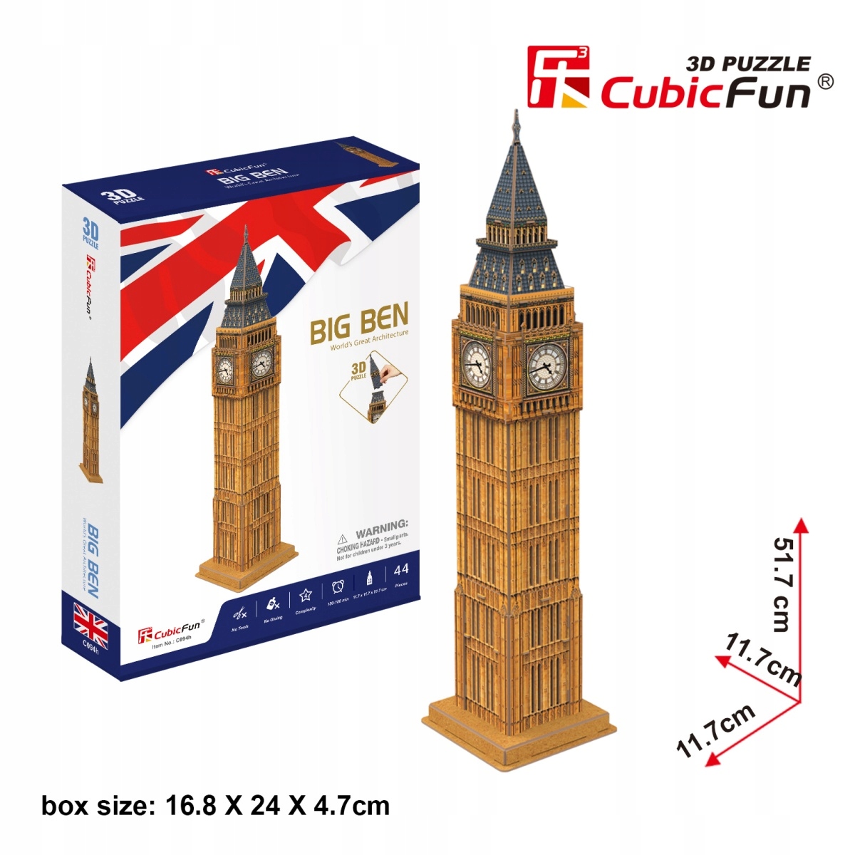 CUBIC Fun Puzzle 3D światowa Architektura ZEGAR Big Ben 44 elementów C094h