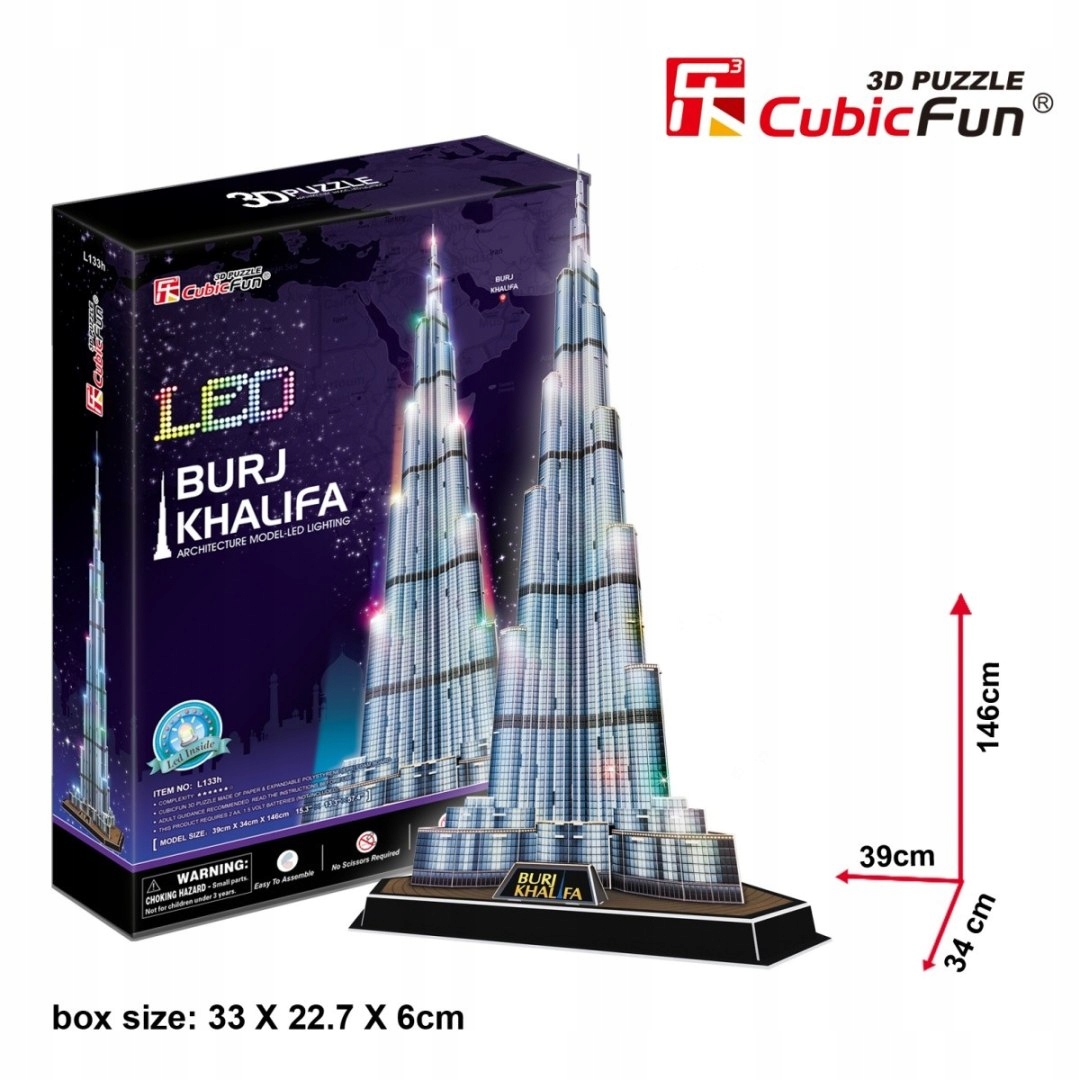 CUBIC FUN PUZZLE 3D LED BURJ KHALIFA 136 ELEMENTÓW - L133H