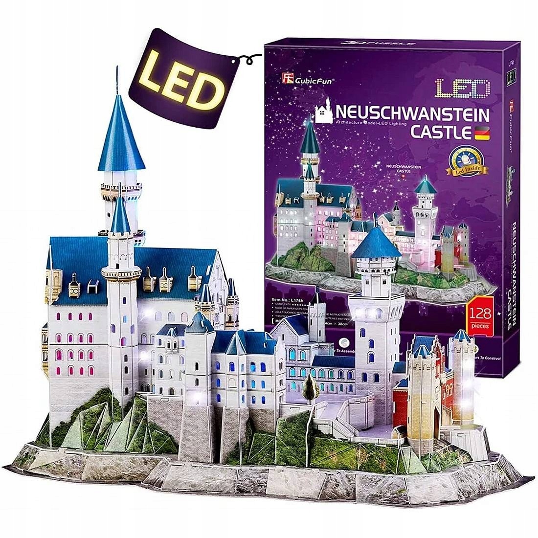 CUBIC FUN Puzzle 3D LED ZAMEK NEUSCHWANSTEIN CASTLE L174 128 elementów