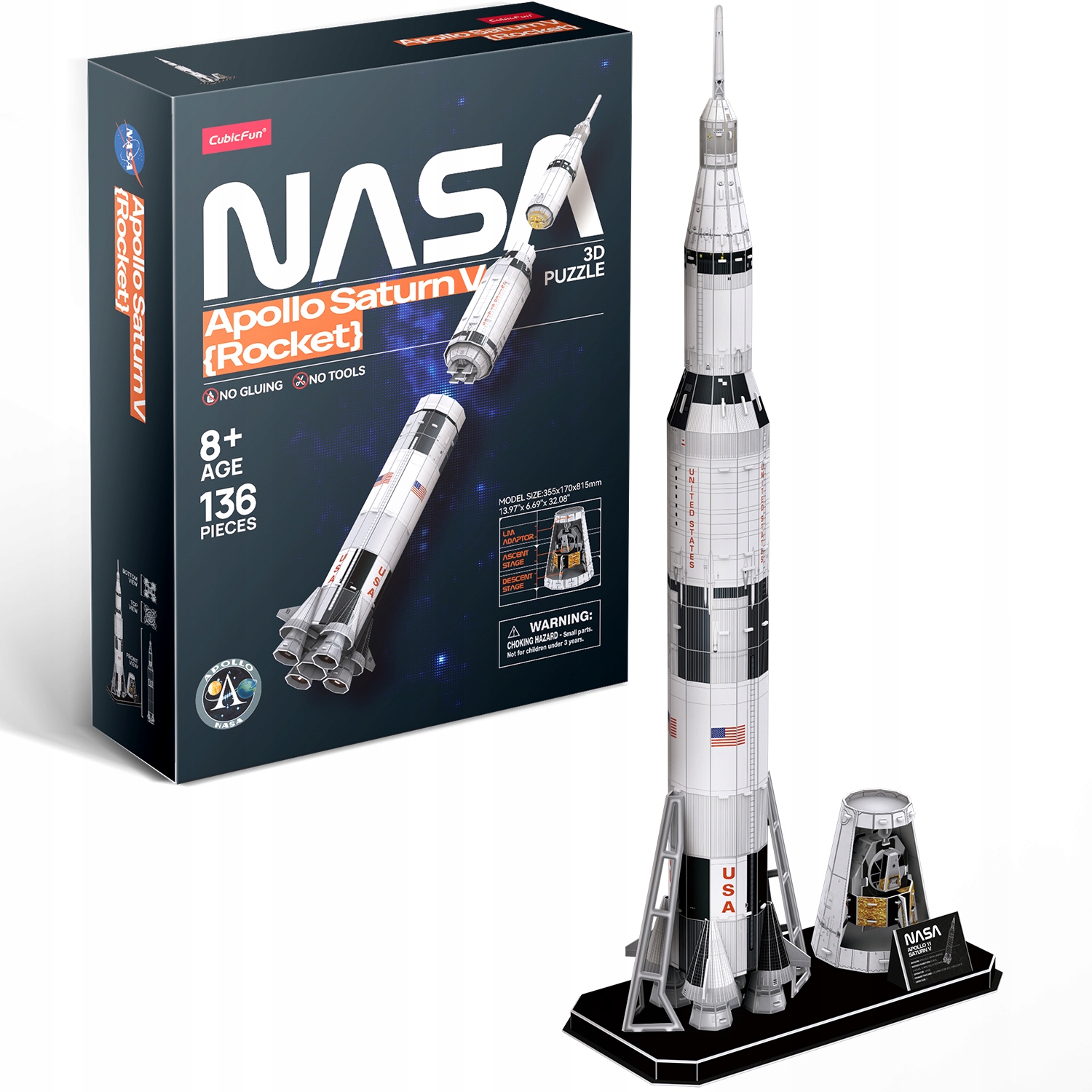 CUBIC FUN PUZZLE 3D NASA APOLLO SATURN V ROCKET - 136 ELEMENTY
