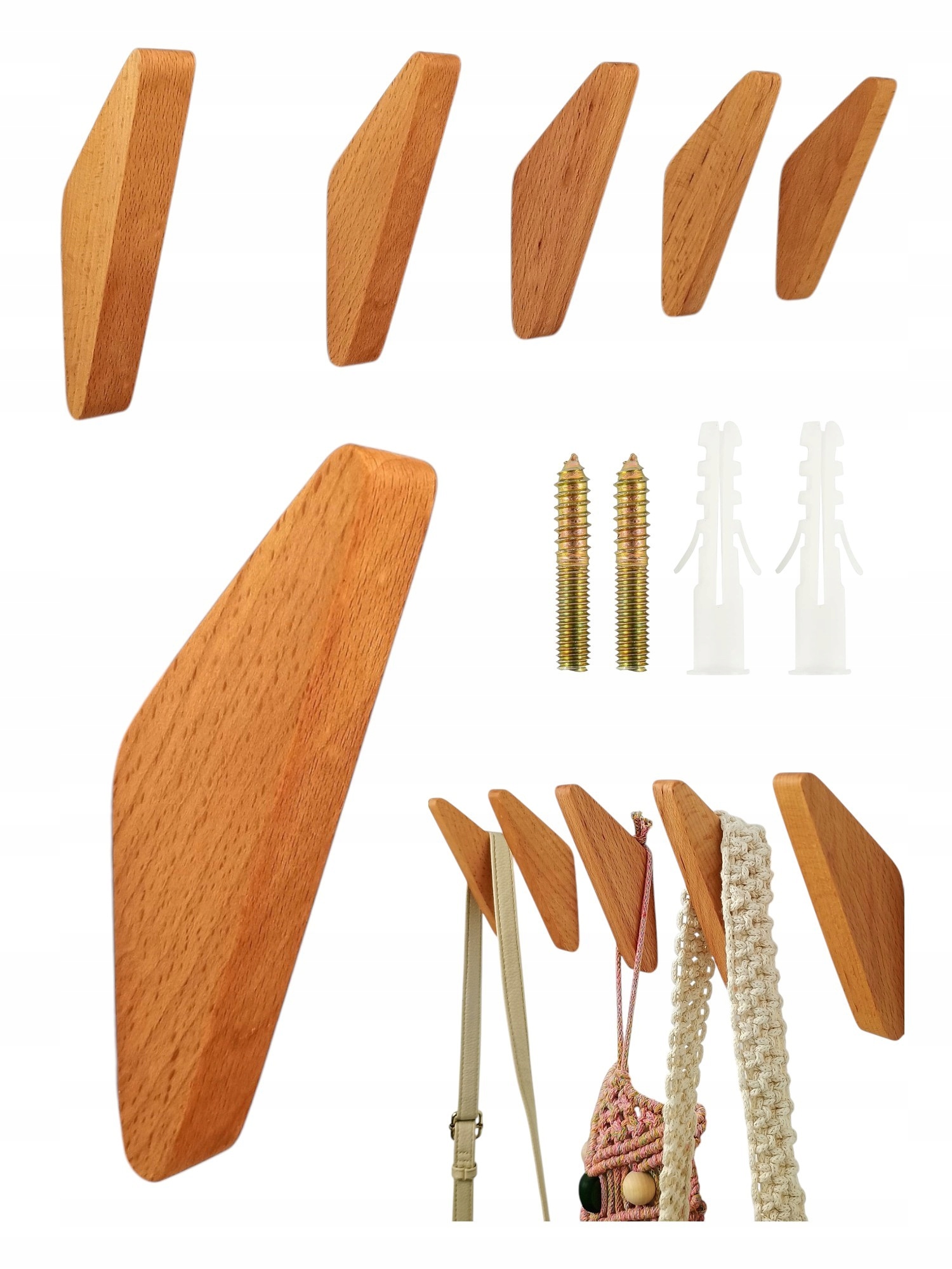 Wieszak z Drewna Litego Bukowego Własnej Roboty na Ścianę Korytarz Wiszący