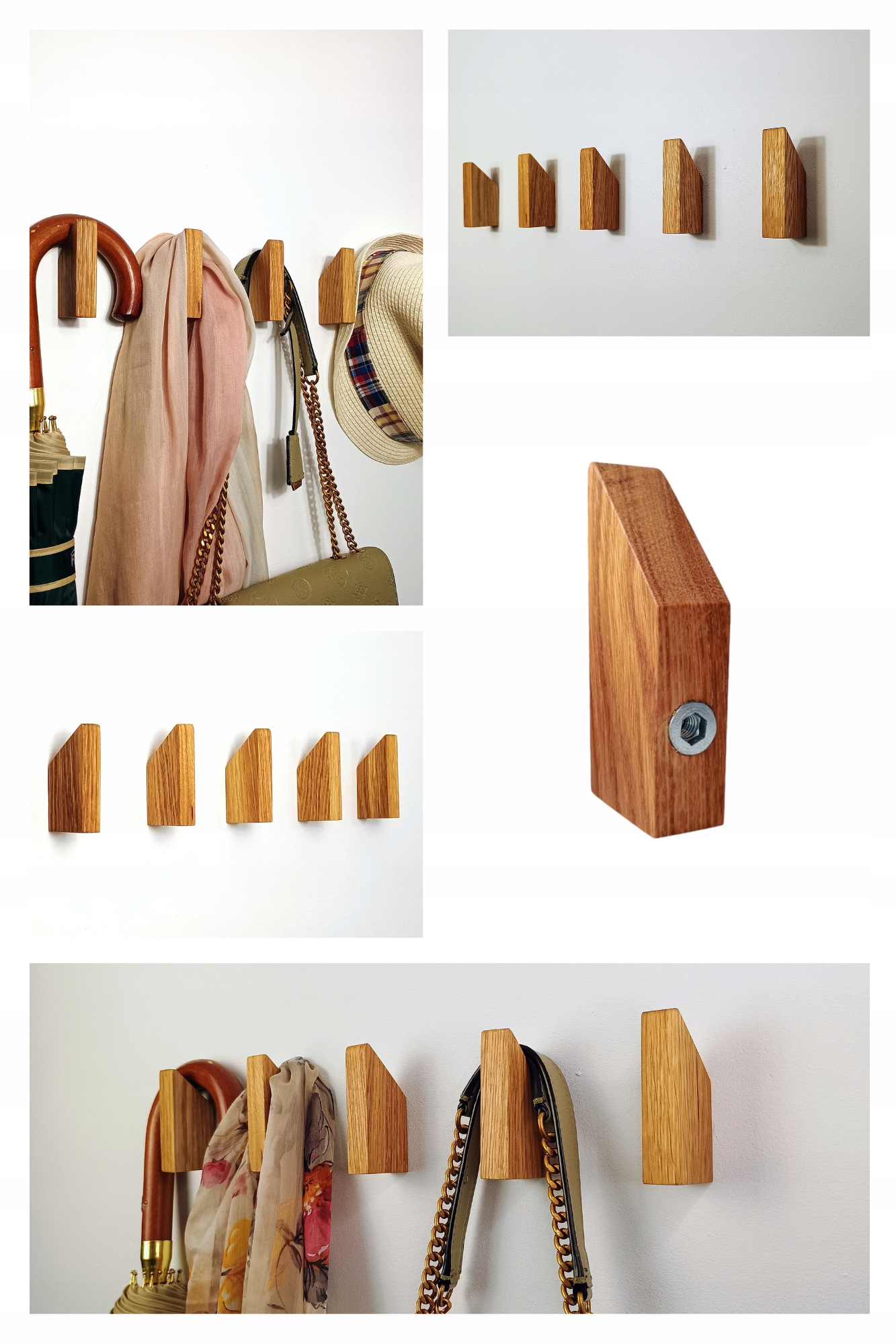 Wieszak Scienny Pojedynczy Drewniany do Pokoju Przedpokoju Kurtki Rustykaln