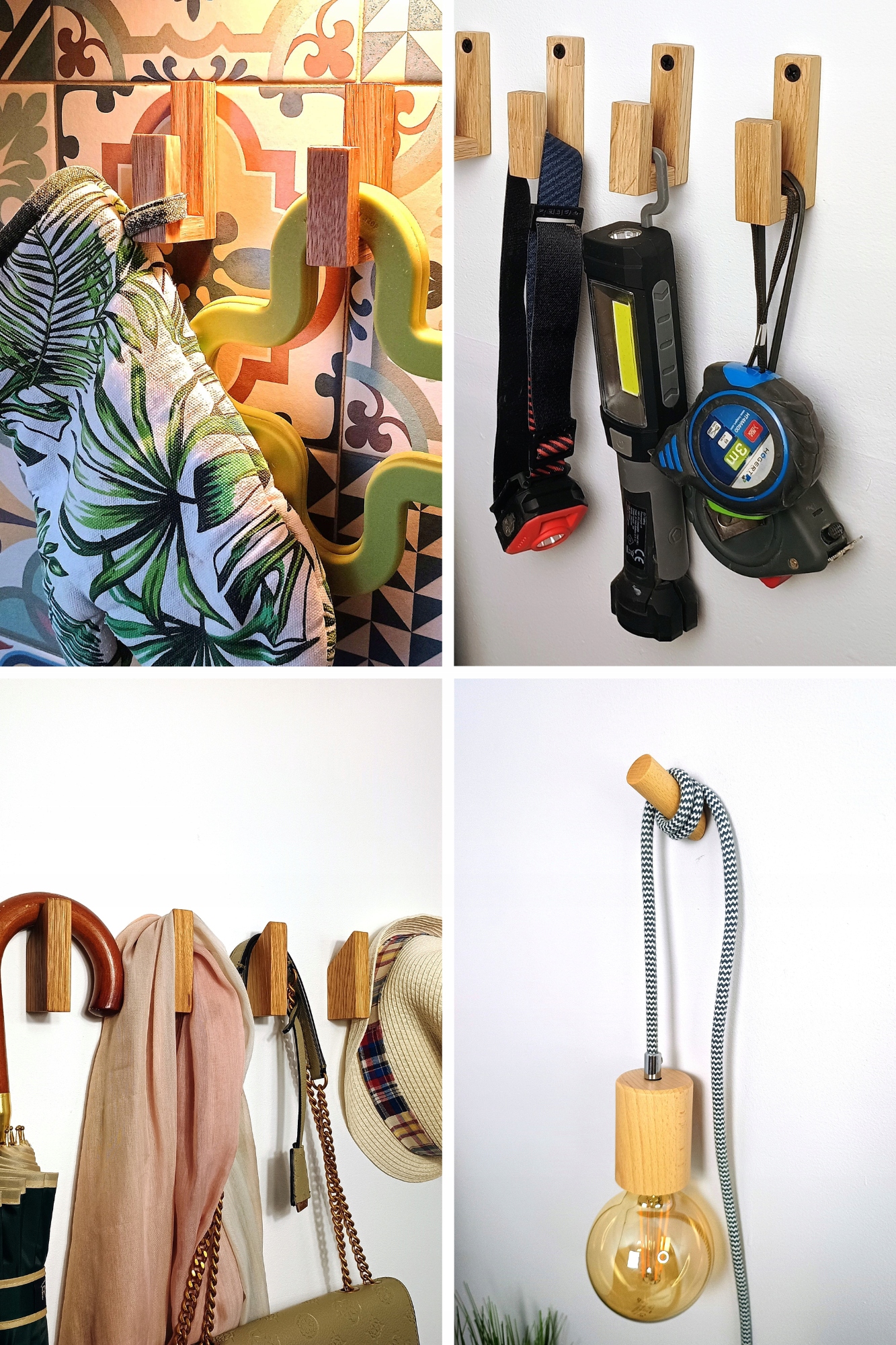 Wieszak Scienny Pojedynczy Drewniany do Pokoju Przedpokoju Kurtki Rustykaln