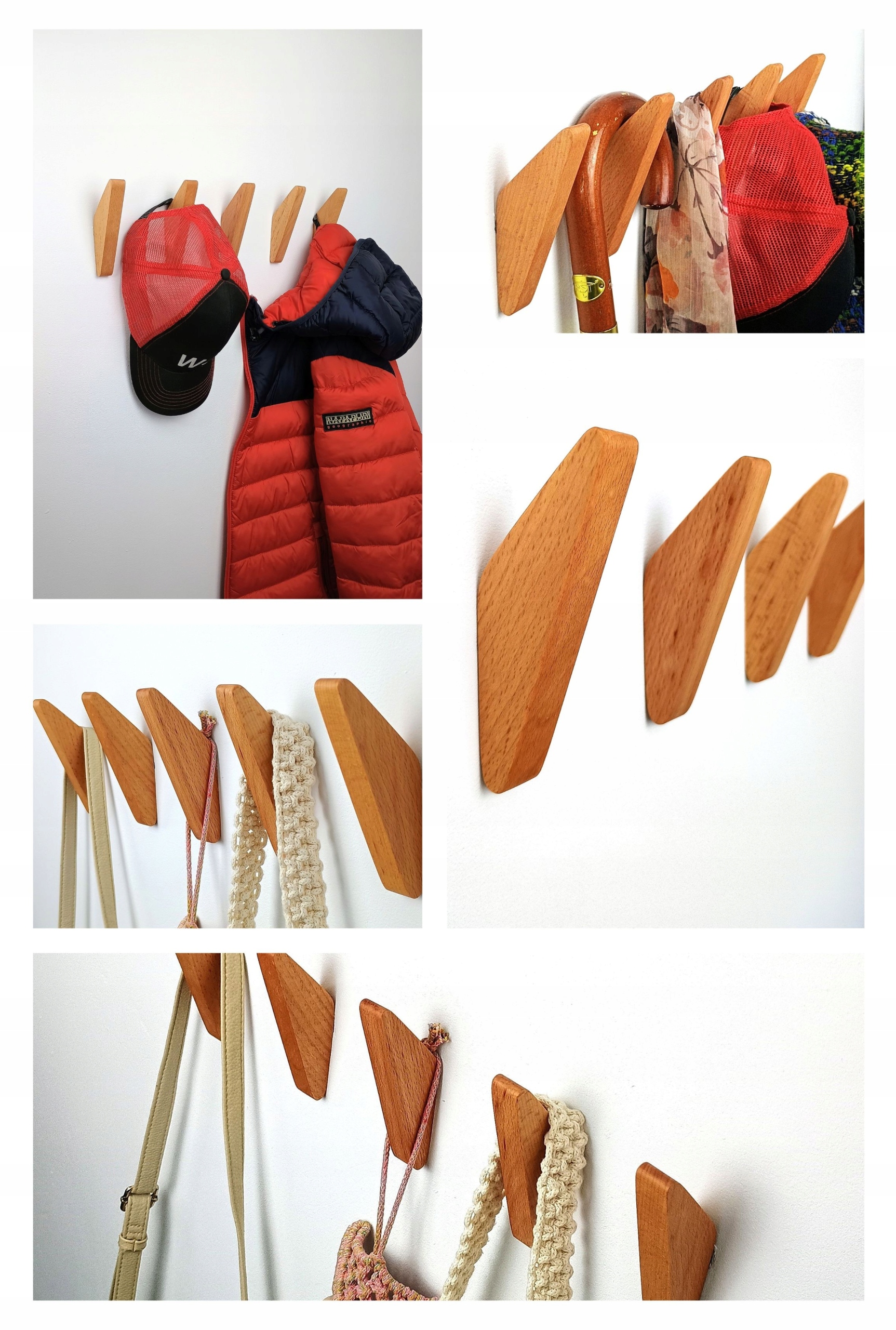 Wieszak z Drewna Litego Bukowego Własnej Roboty na Ścianę Korytarz Wiszący