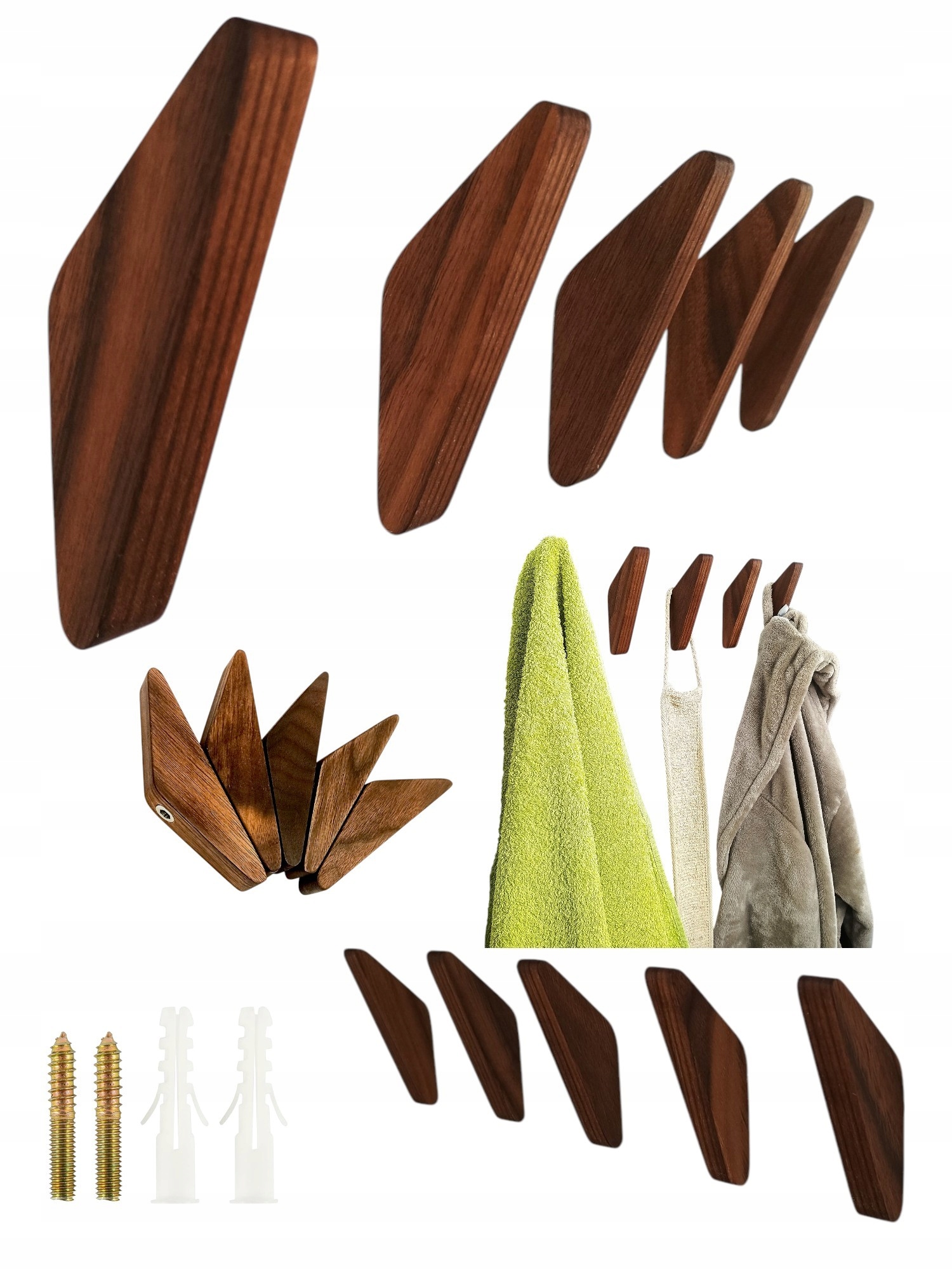 Wieszak Na Ubrania Drewniany Pojedynczy Ścienny Na Korytarz Brązowy Orzech