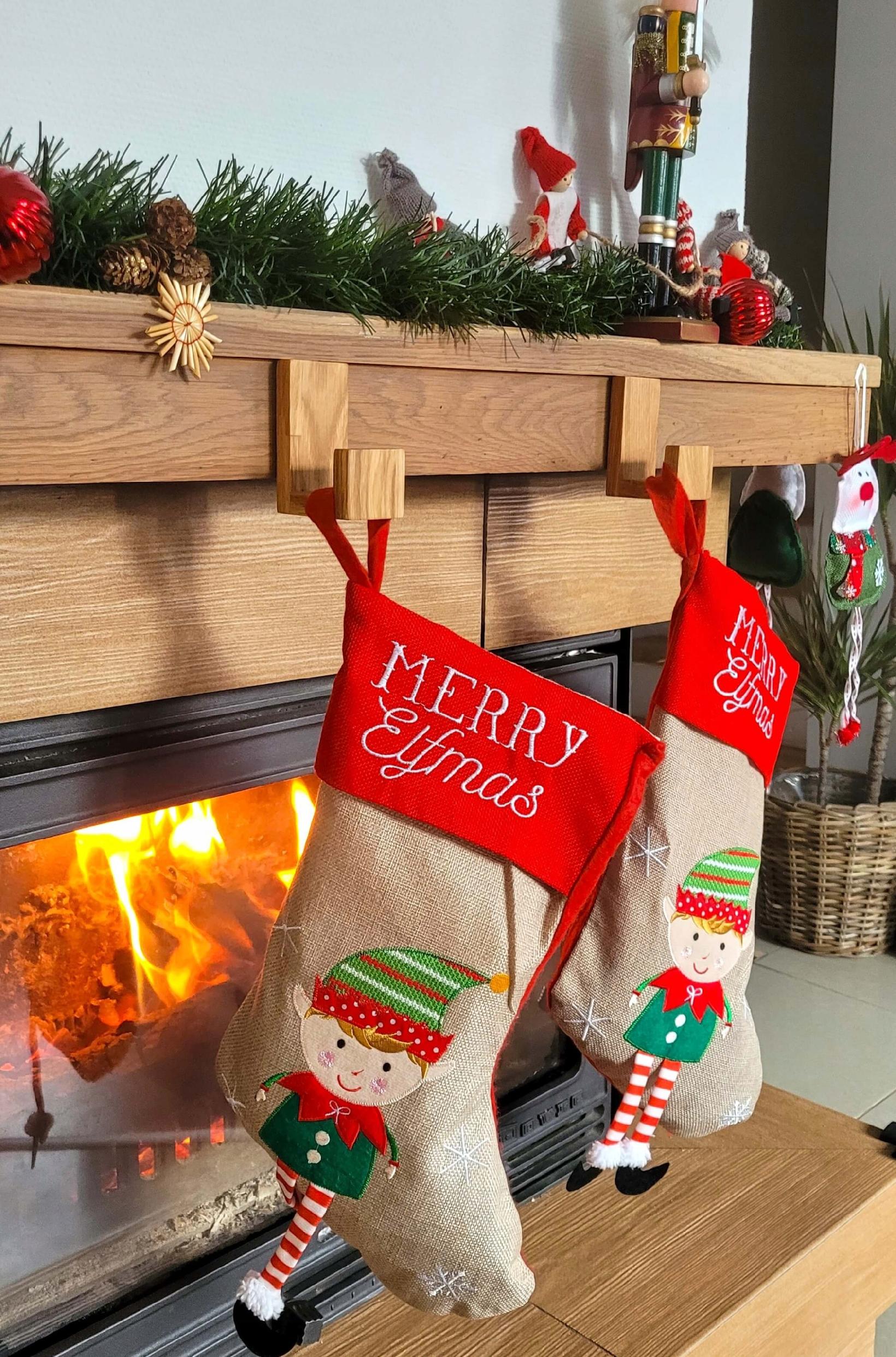 Drewniany Wieszak Samoprzylepny na Skarpety Prezenty Kominek Dębowy Haczyk