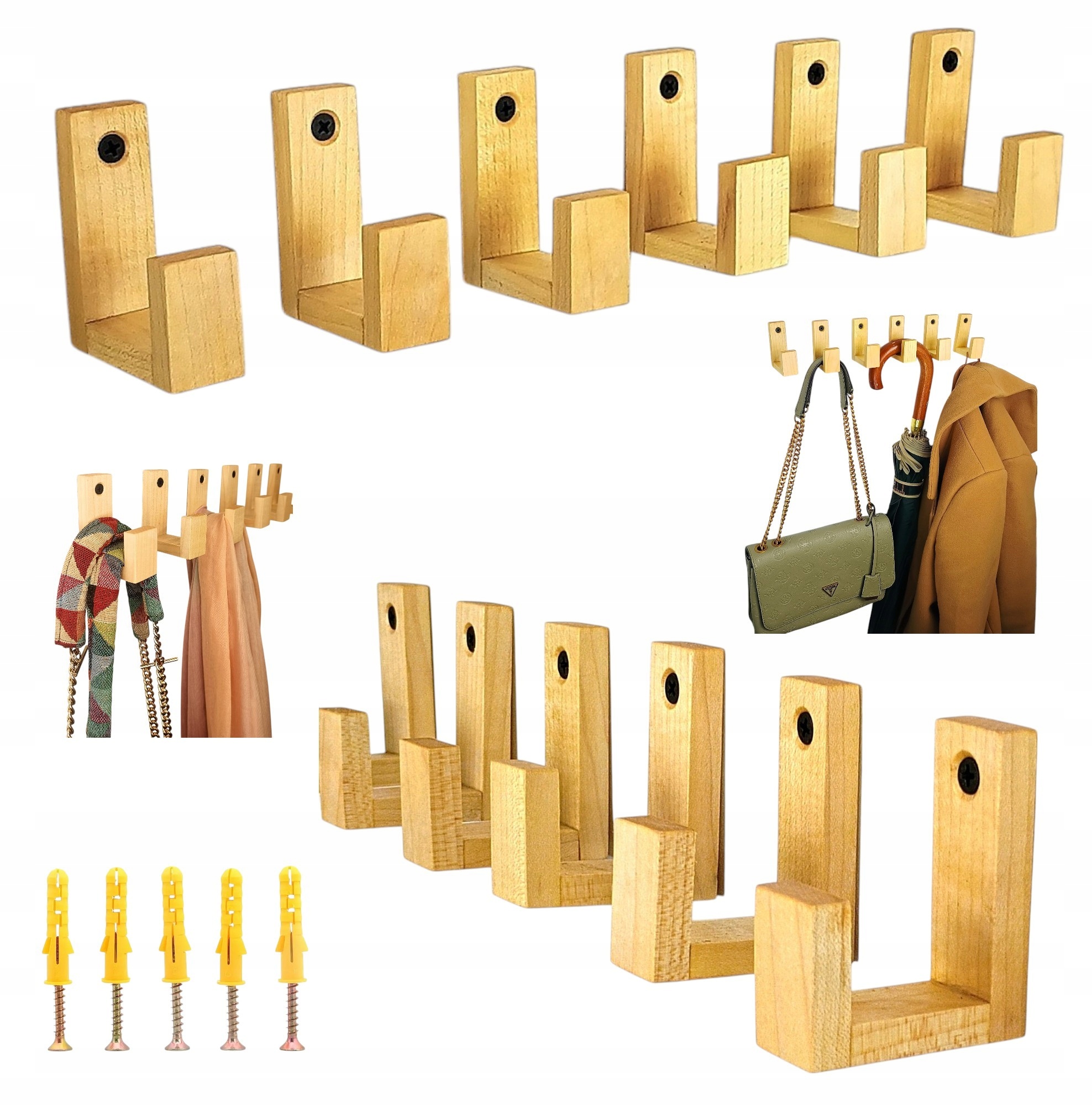 Wieszaki Dziecięce drewniane Haczyk na Kubki ubrania pojedynczy na ścianę